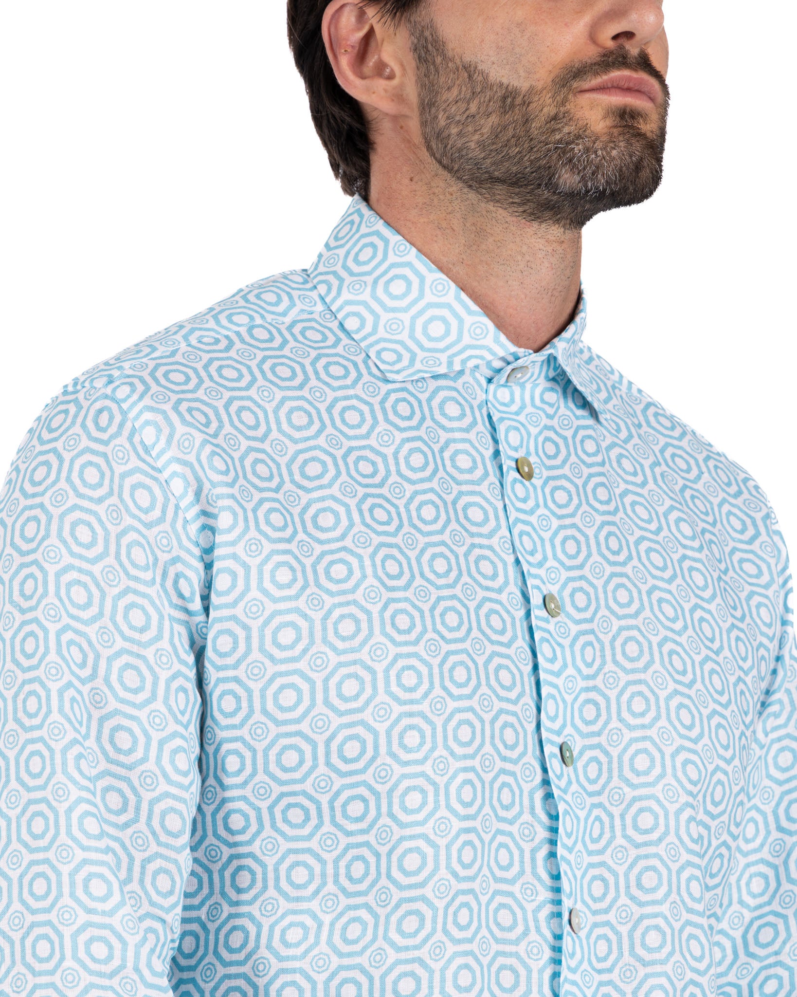 Maiolica - chemise en lin imprimé bleu clair