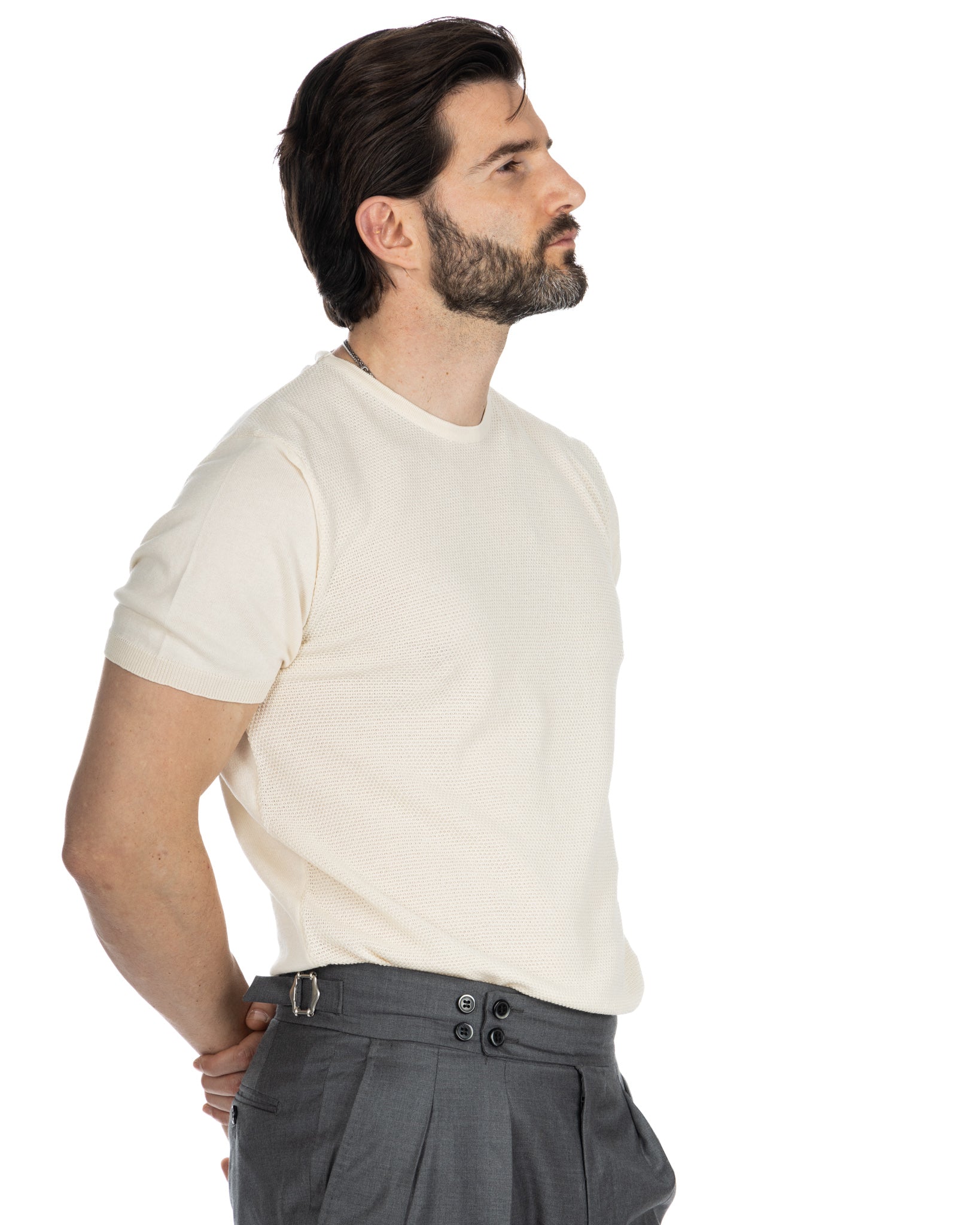 Lorenzo - t-shirt panna in maglia jacquard