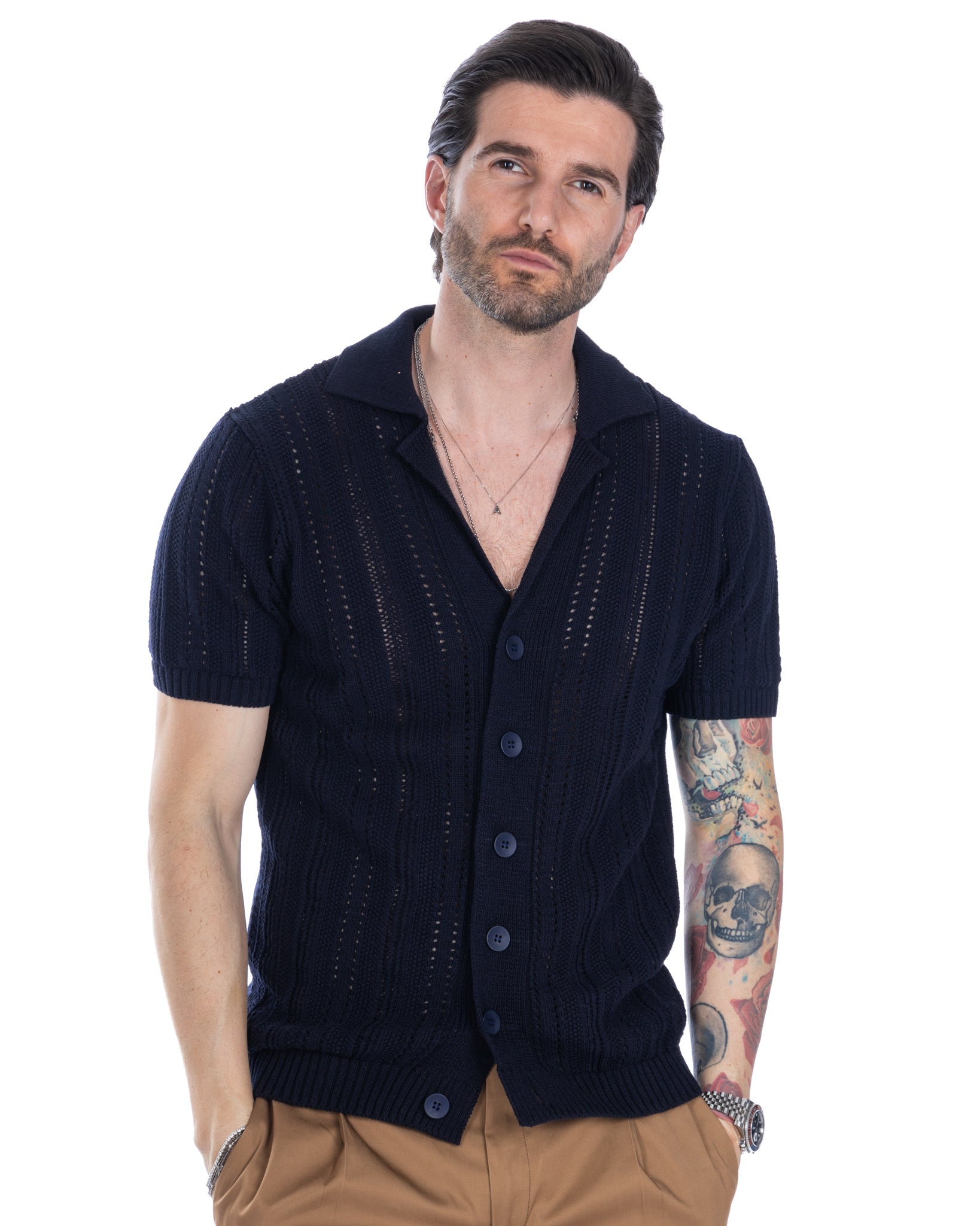 Novak - chemise tricotée bleue