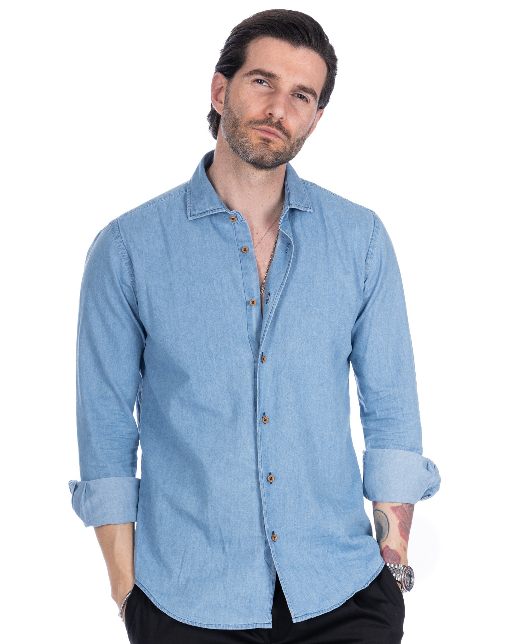 Mark - camicia jeans lavaggio chiaro