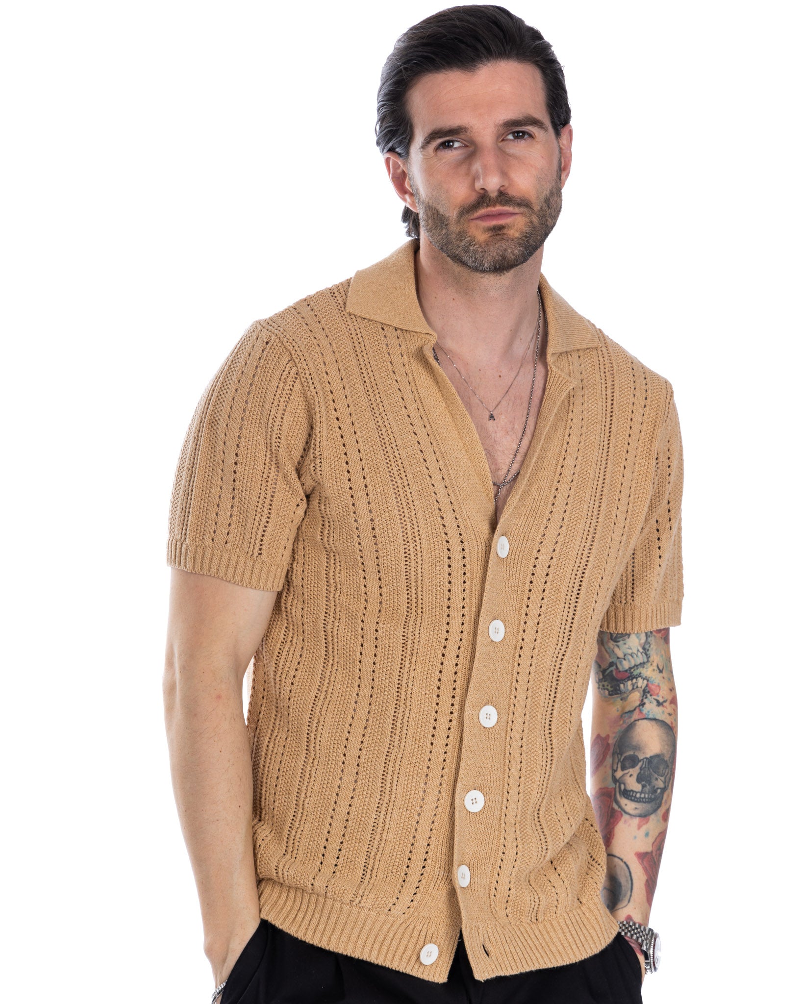 Novak - chemise en maille beige
