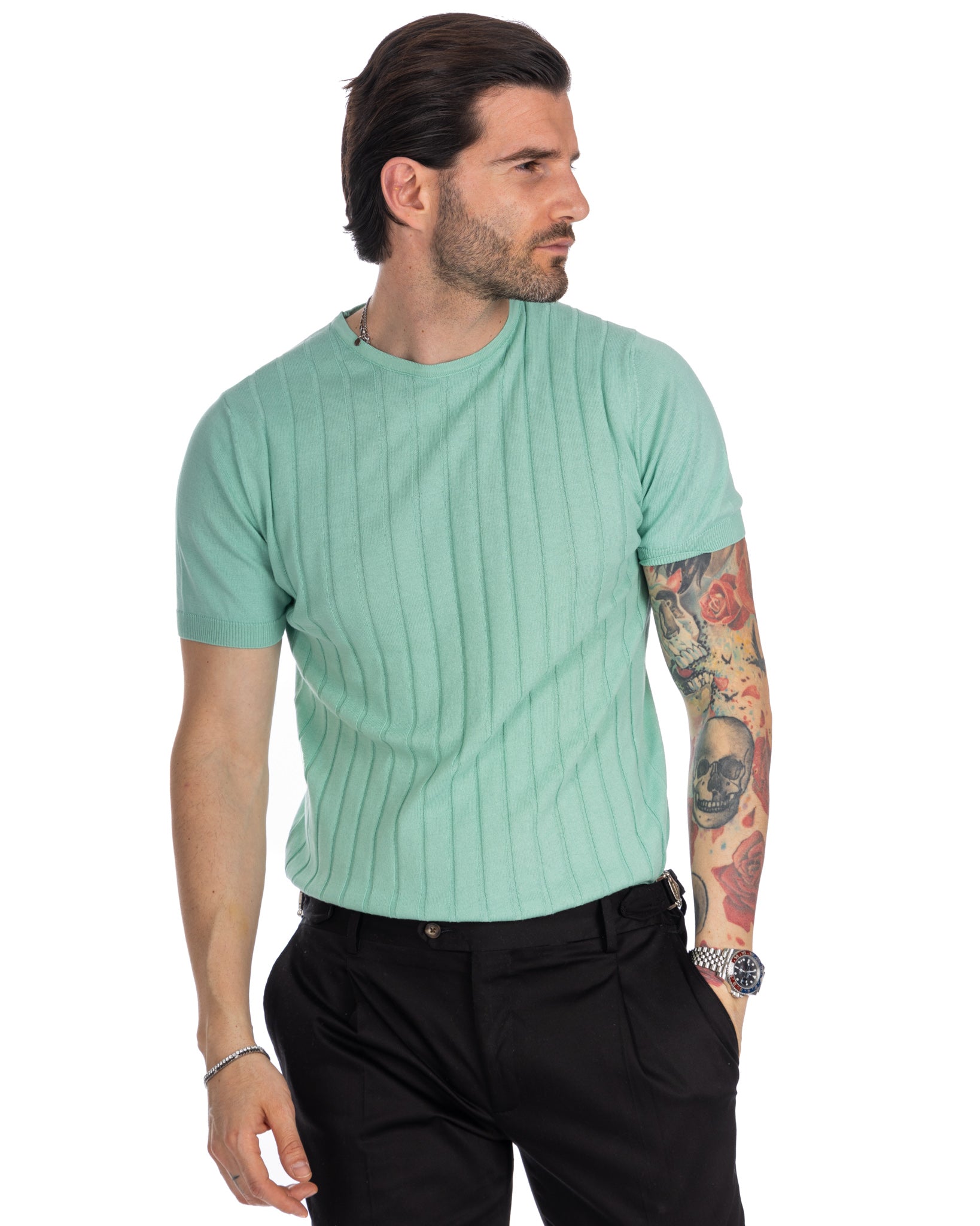Andreas - t-shirt en tricot côtelé menthe