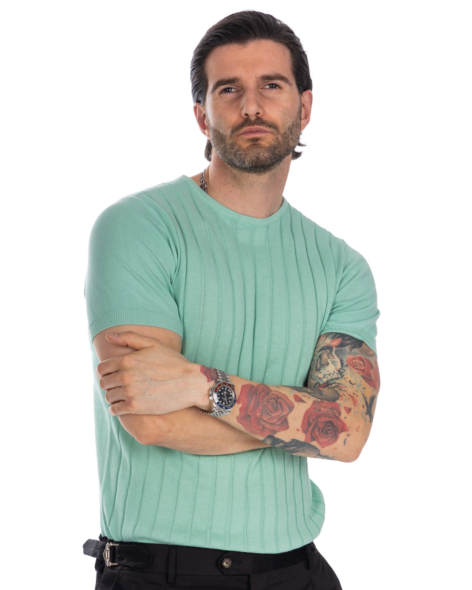 Andreas - t-shirt en tricot côtelé menthe