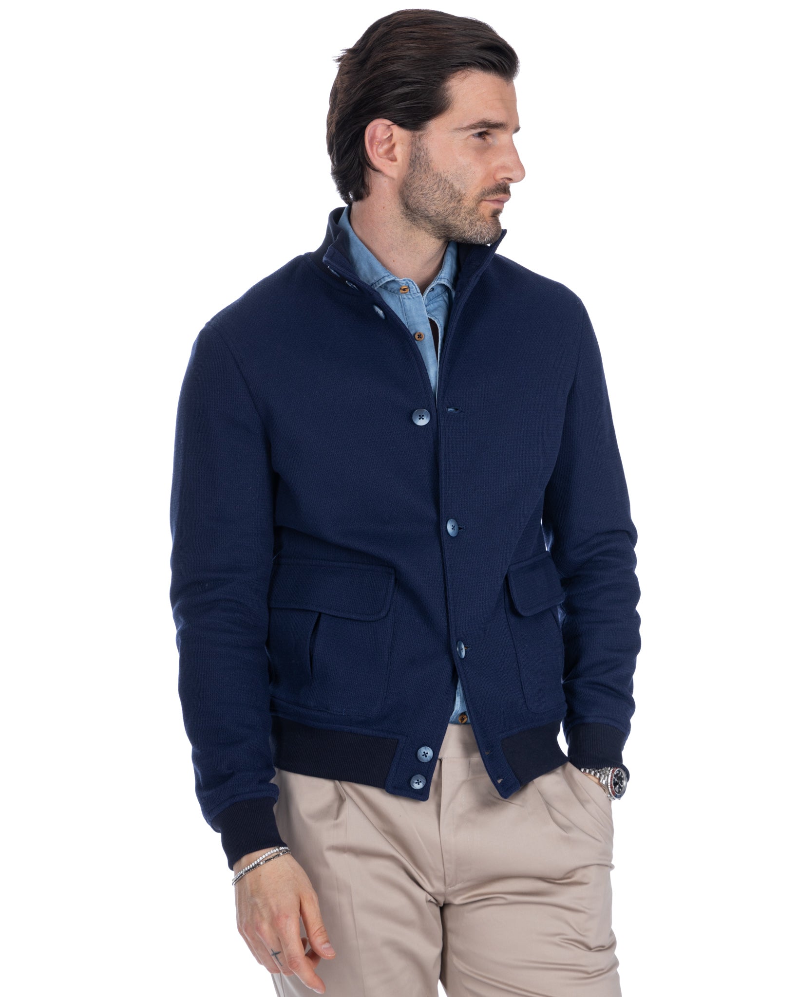 Trieste - blue cotton bomber jacket