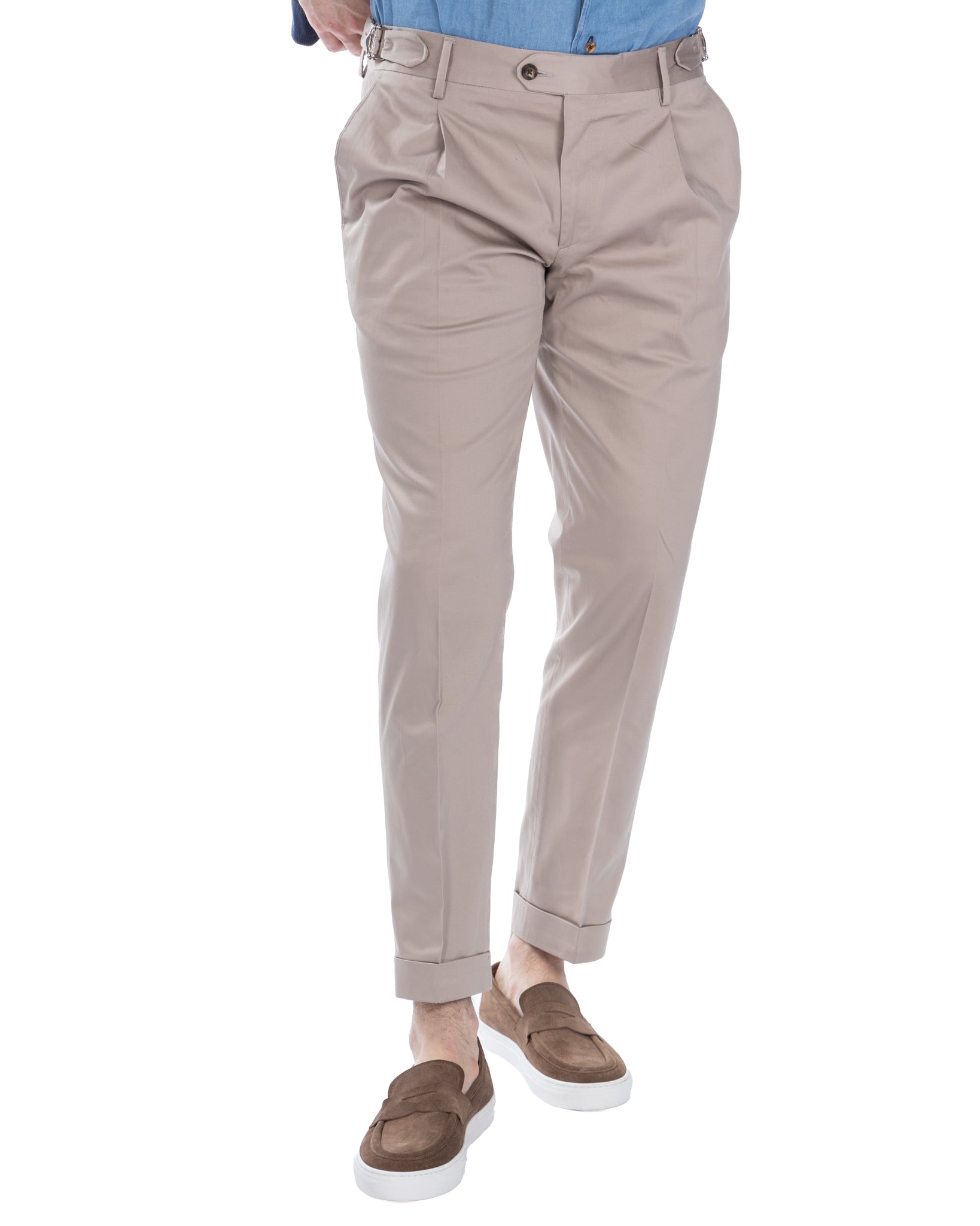 James - pantalon beige avec boucles