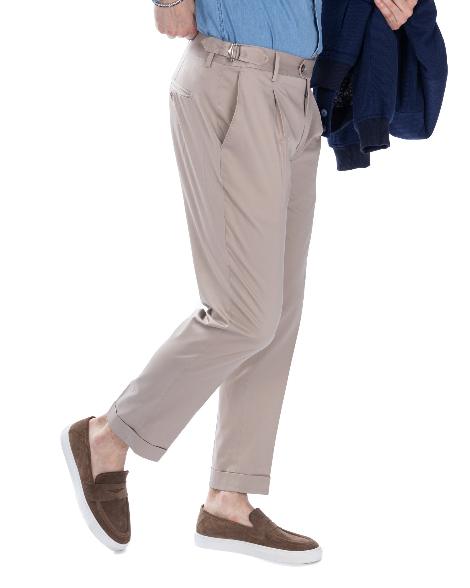 James - pantalon beige avec boucles