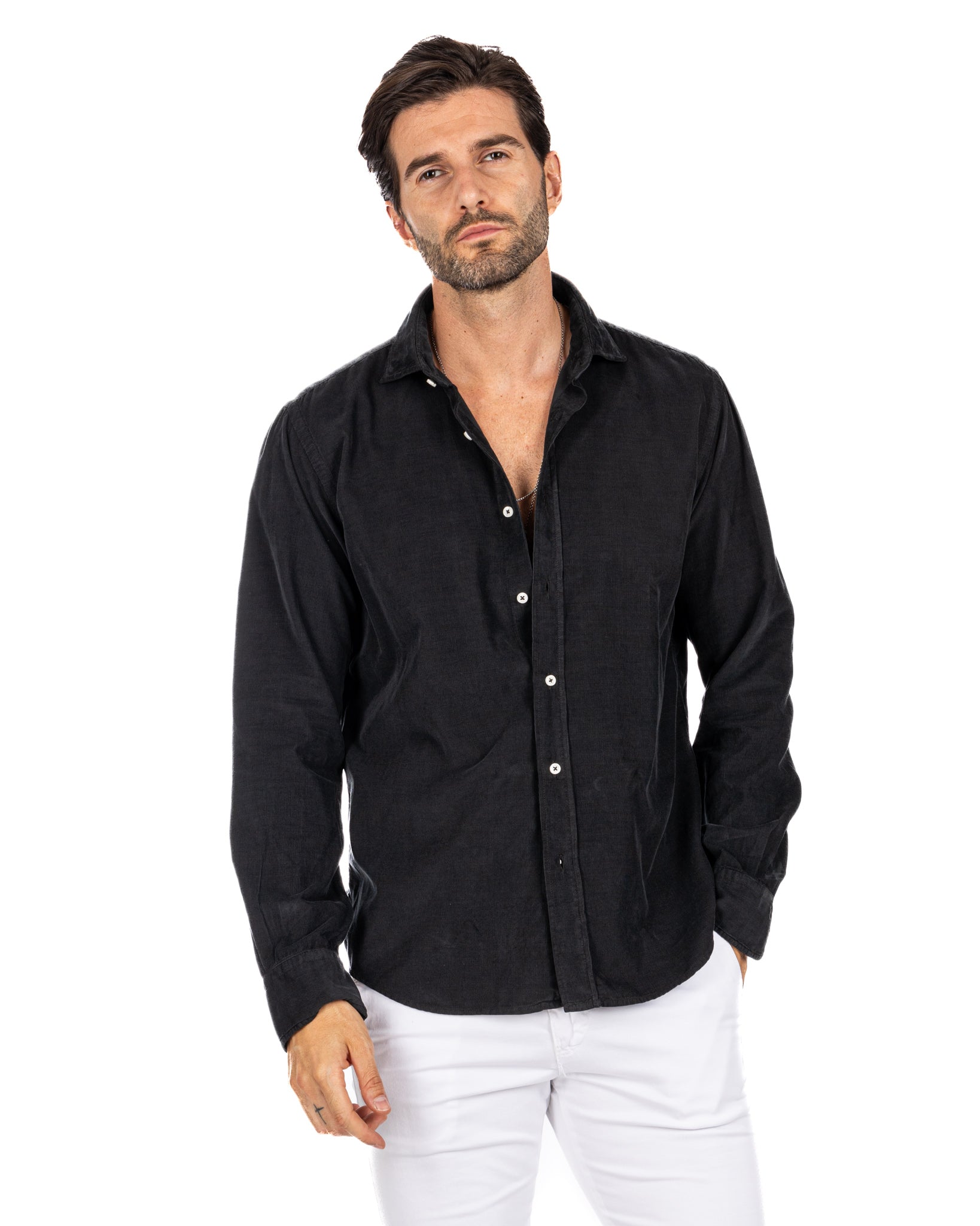 Vega - chemise en velours rayé noir