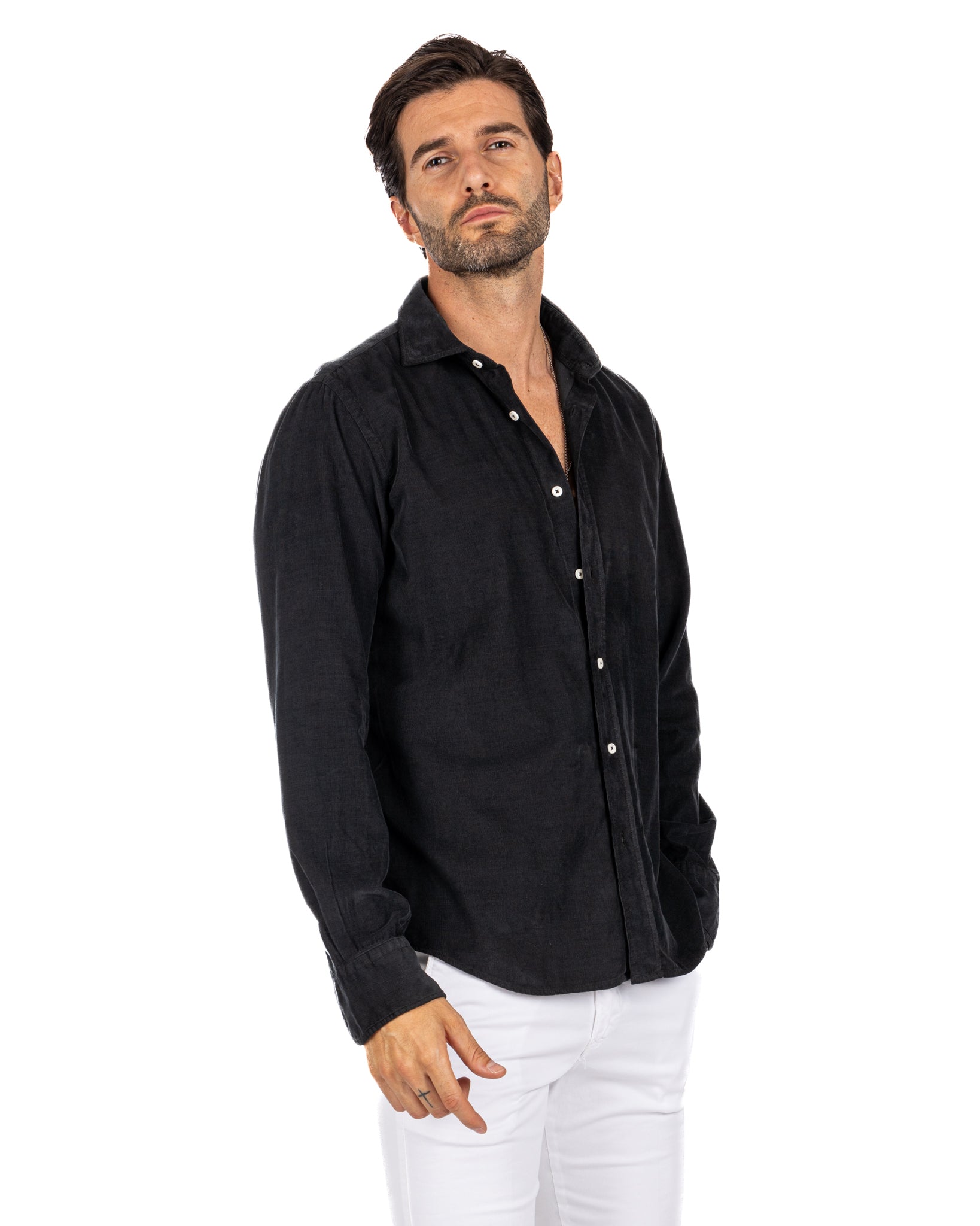 Vega - black thousand-stripe velvet shirt