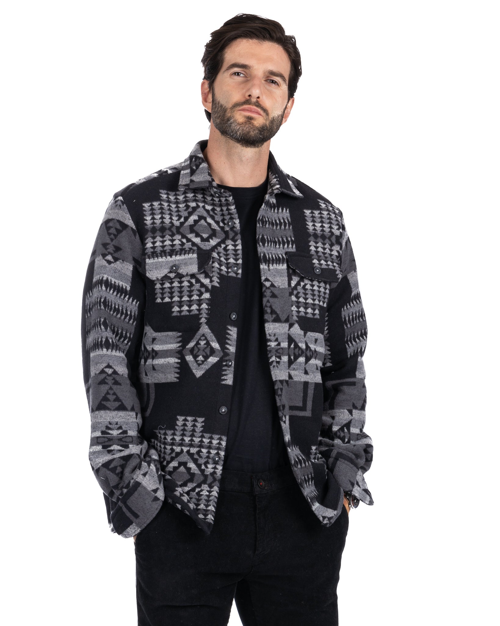 Mayor - veste noire à motifs ethniques