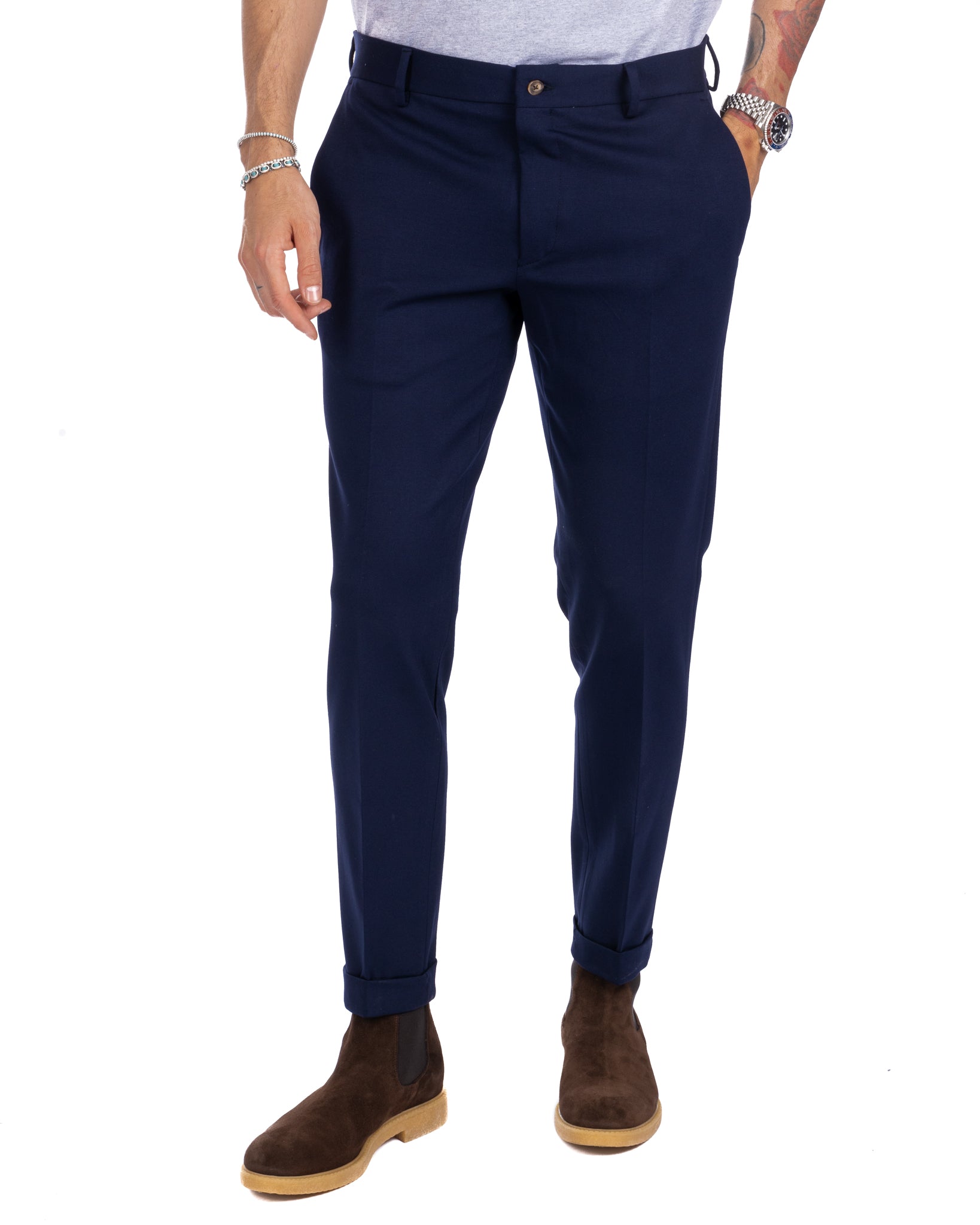Mustang - pantalon point de Milan bleu