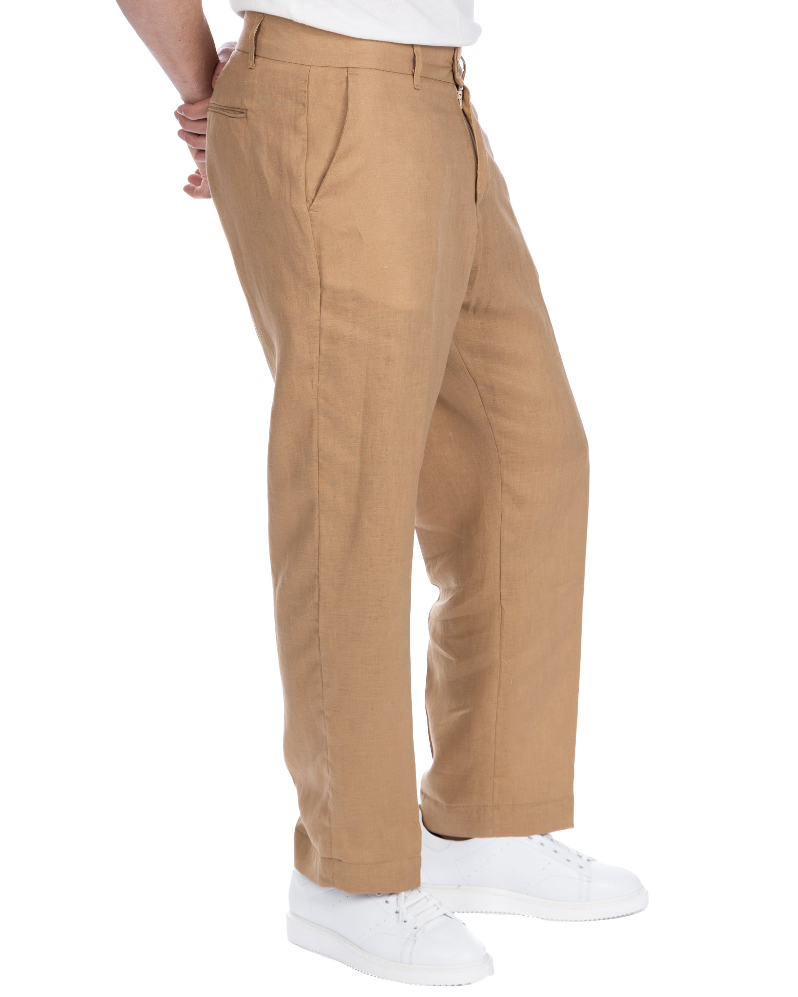 Lucas - camel wide trousers in pure linen