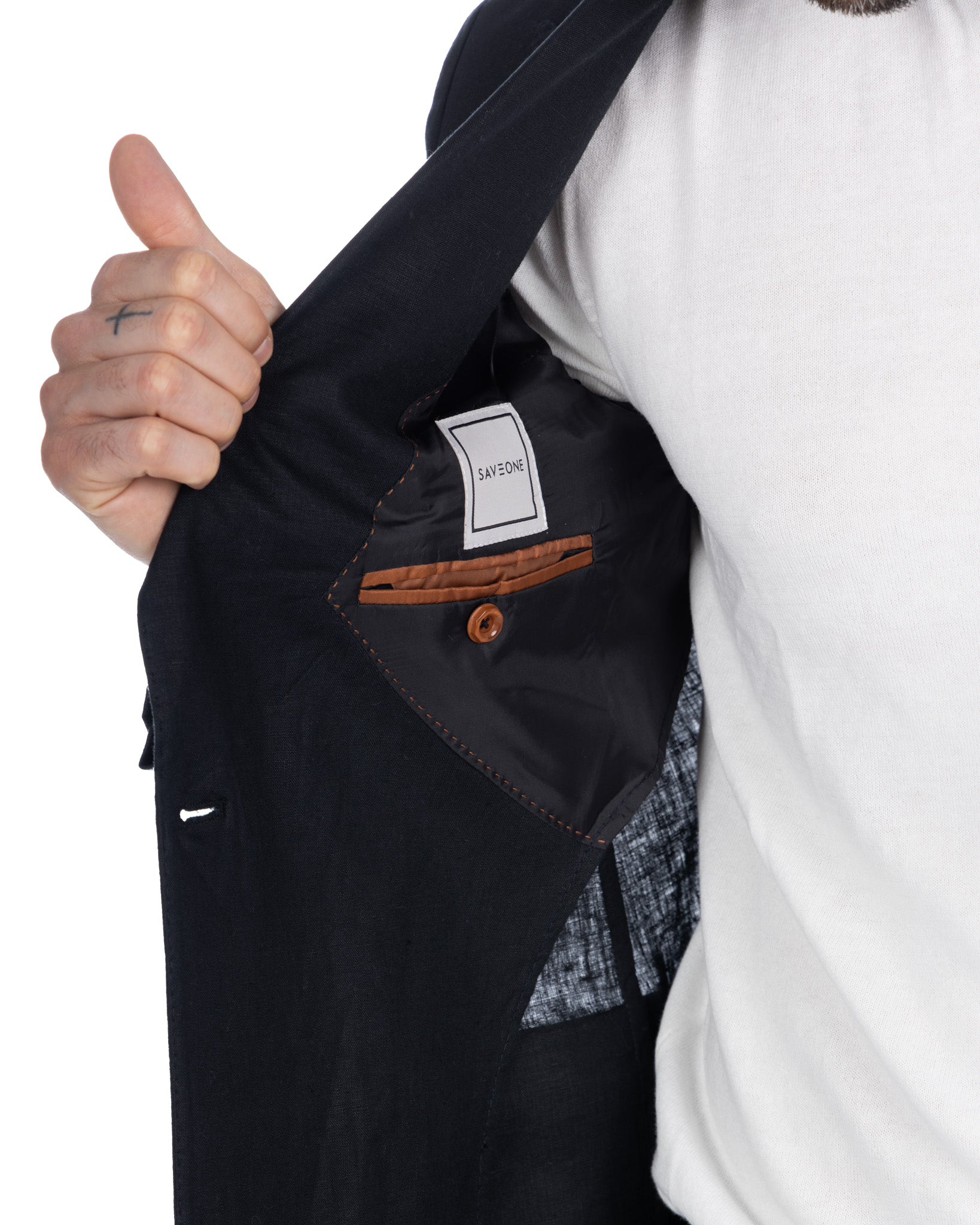 Baunei - veste croisée en pur lin noir