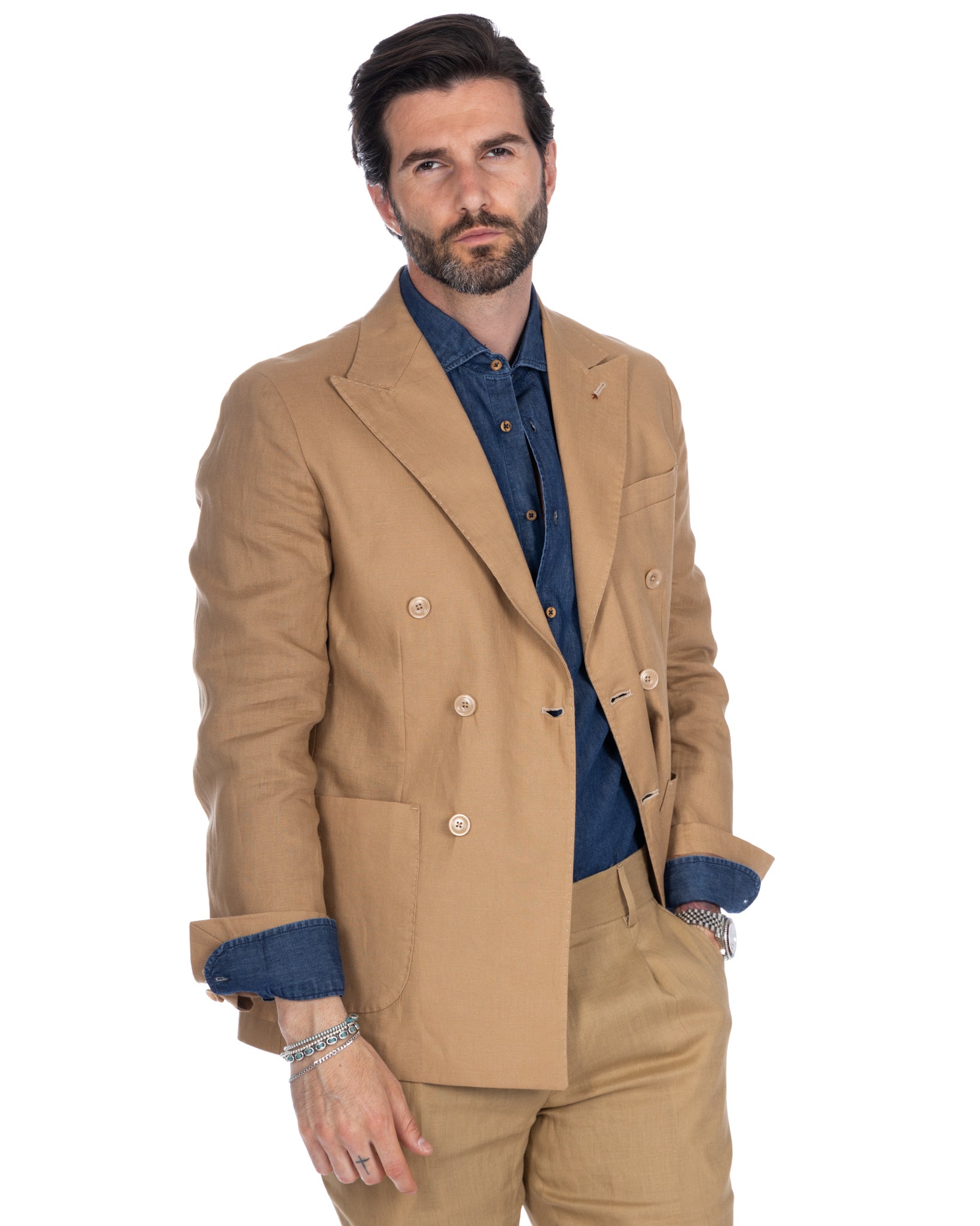 Baunei - veste croisée pur lin camel