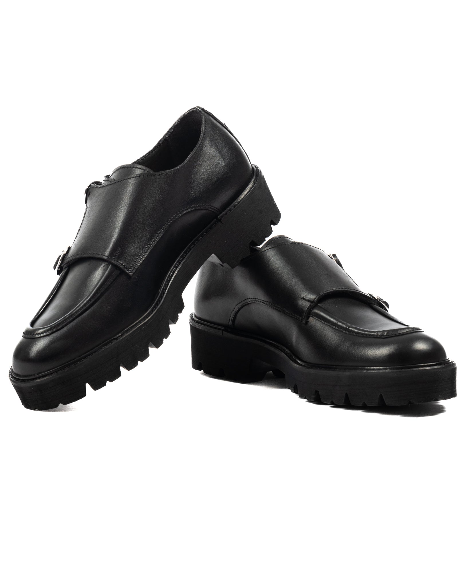 Falcon- Mocassin en cuir noir avec double boucle