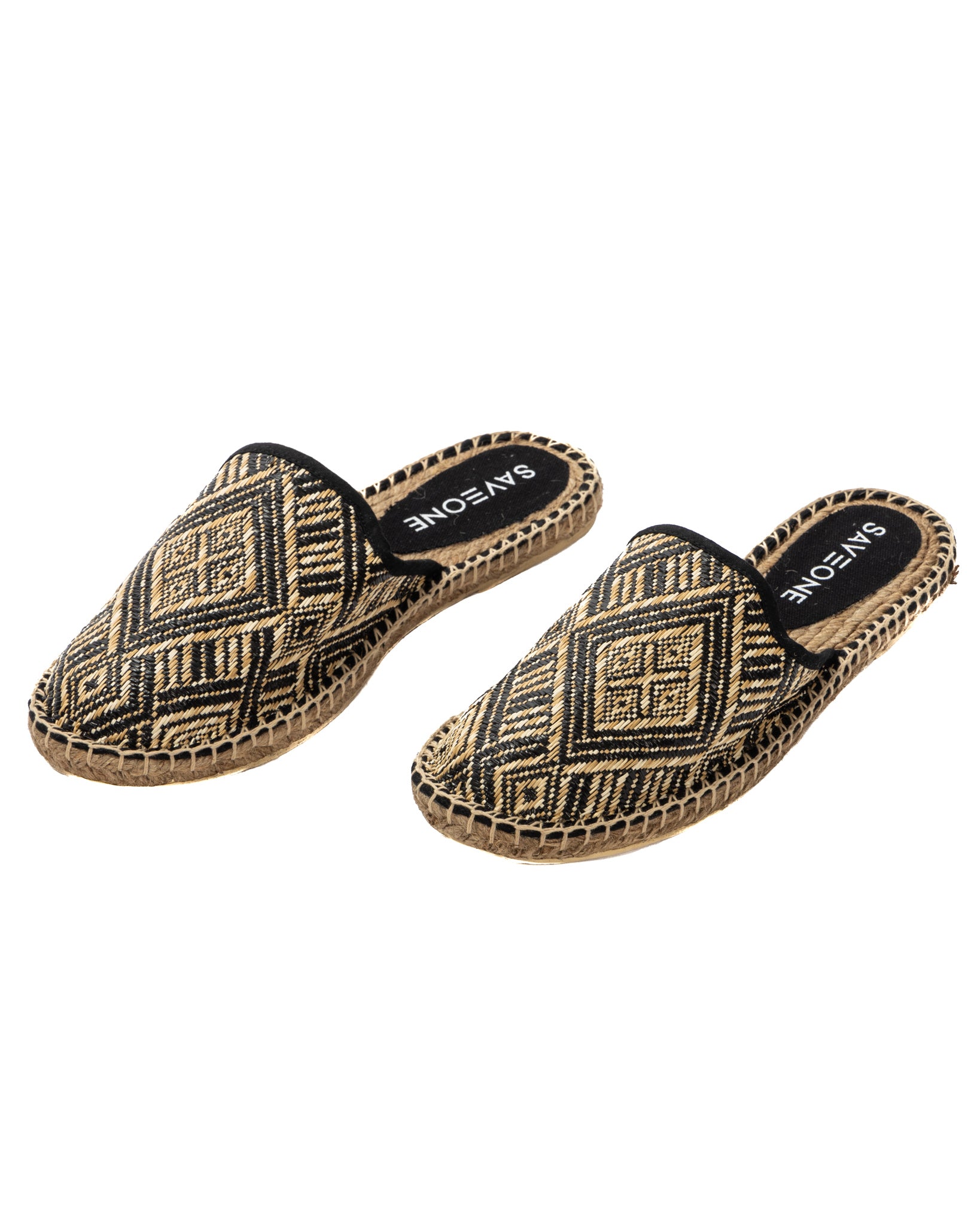 Portofino - mules de esparto étnicas negras