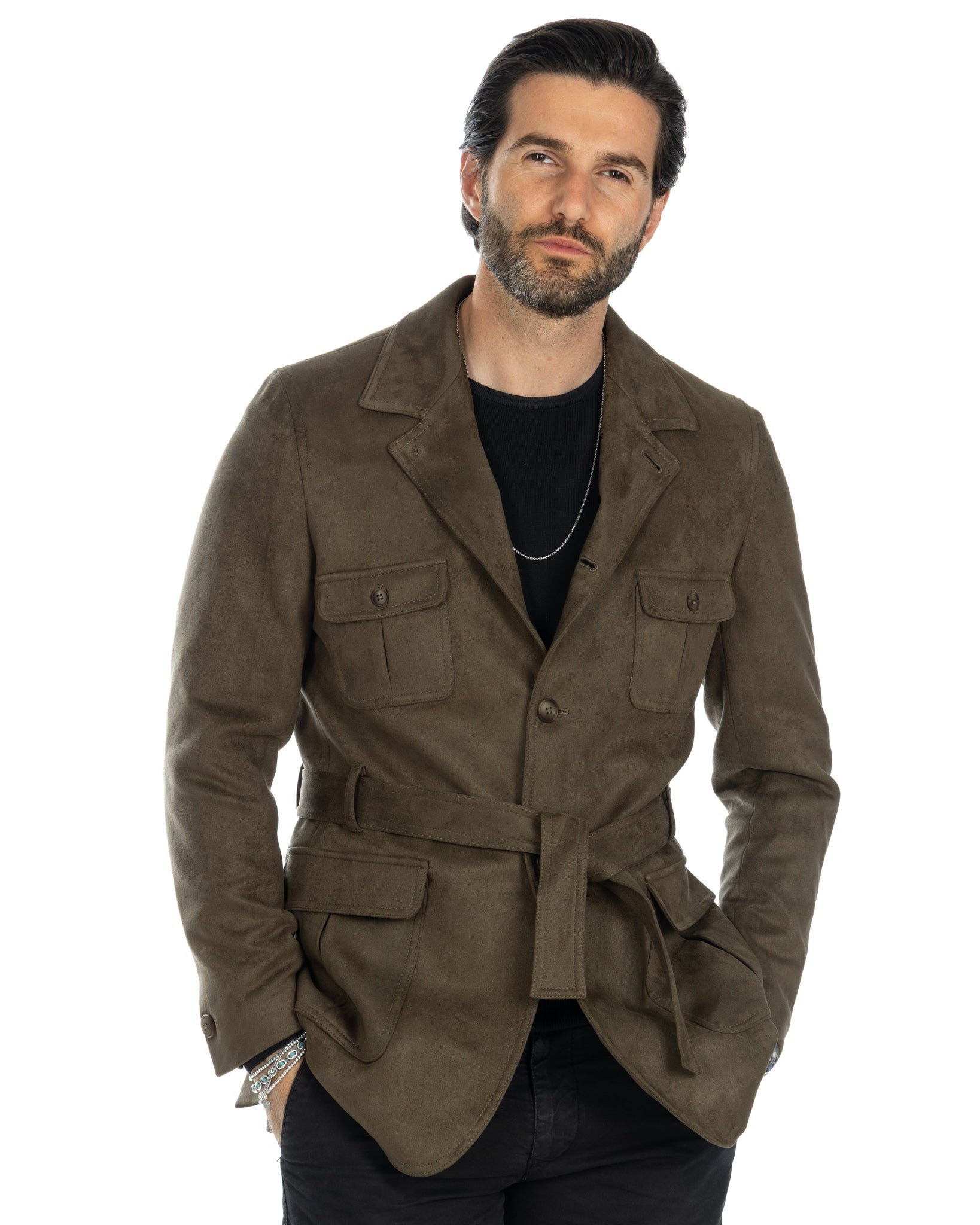 Levante - safari jacket in military eco-suede