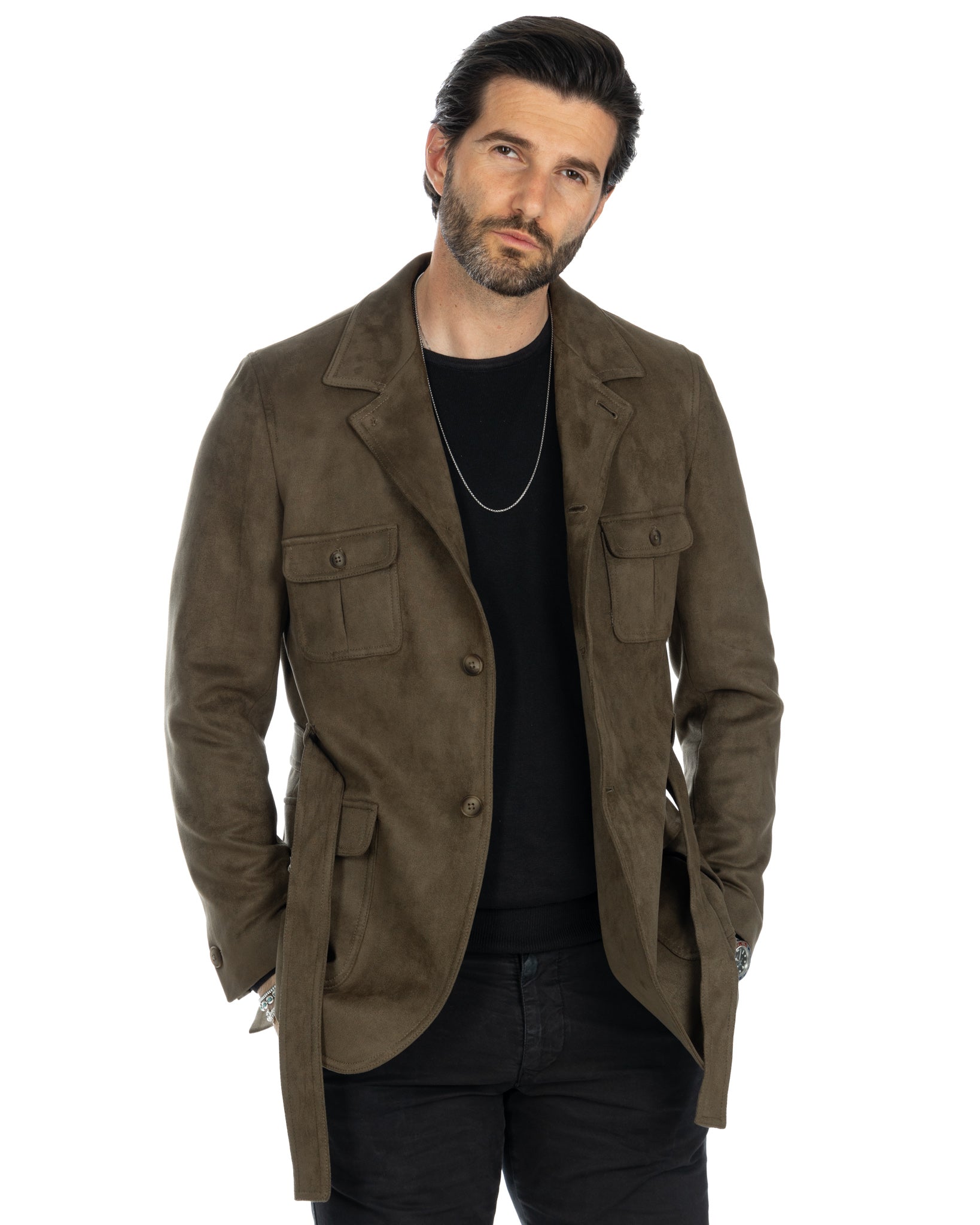 Levante - safari jacket in military eco-suede