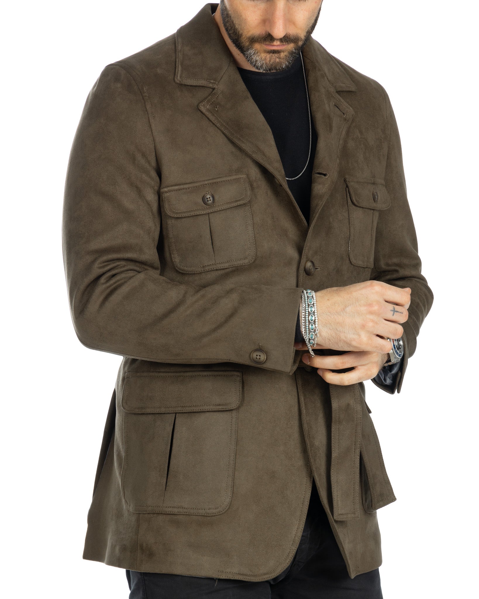Levante - safari jacket in military eco-suede