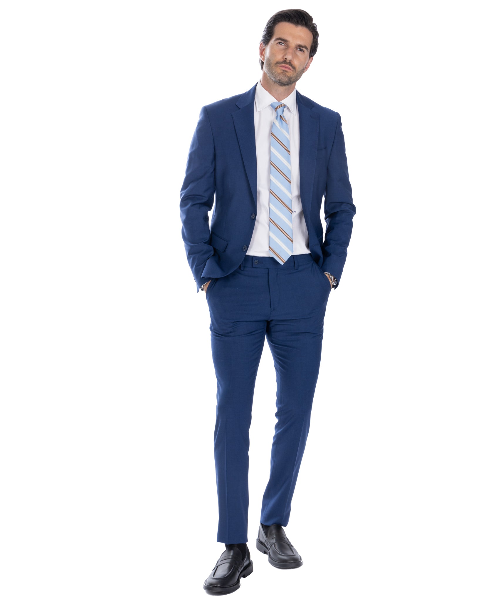 Manhattan - blue high-waisted wool trousers