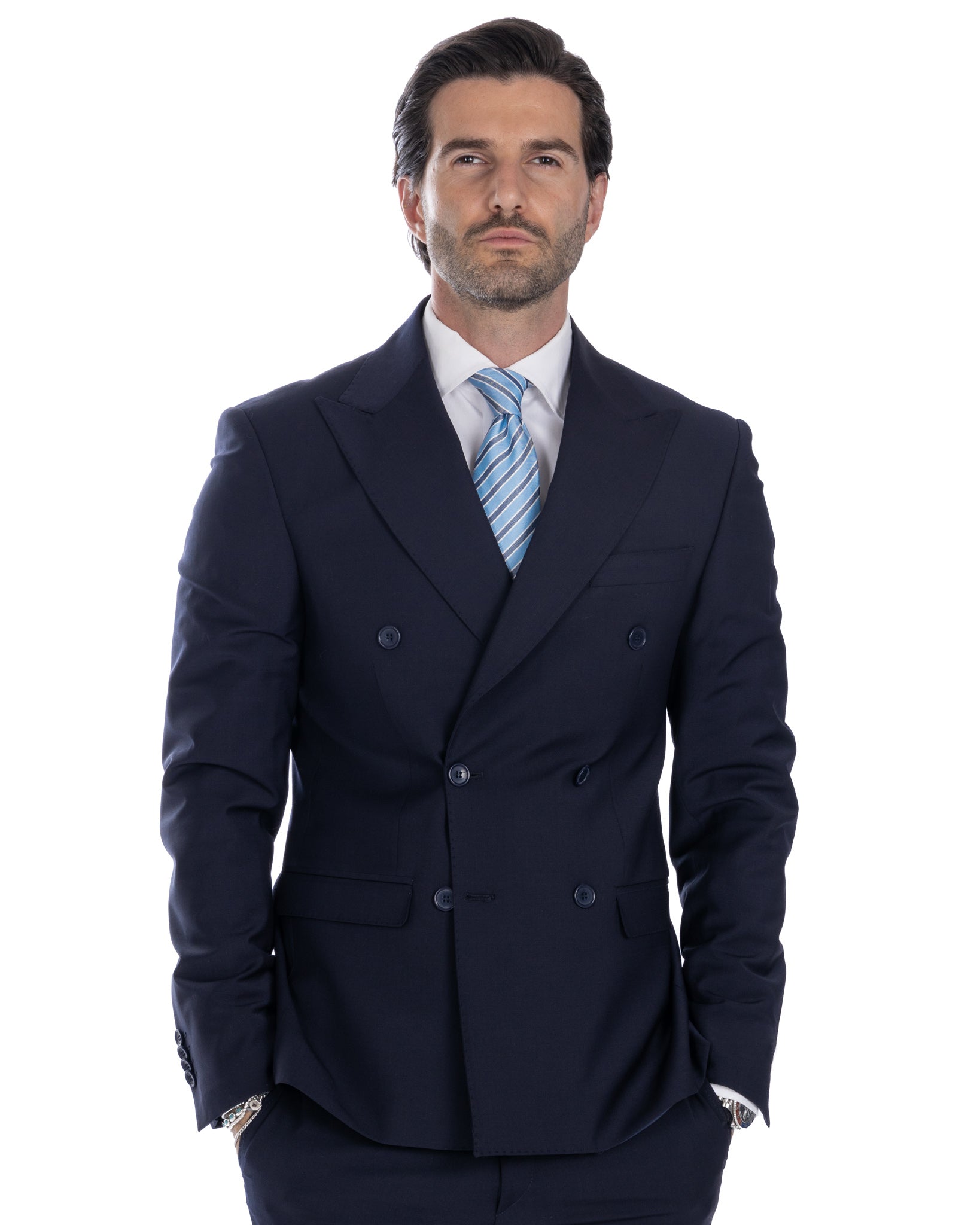 Brooklyn - veste en laine bleue à double boutonnage