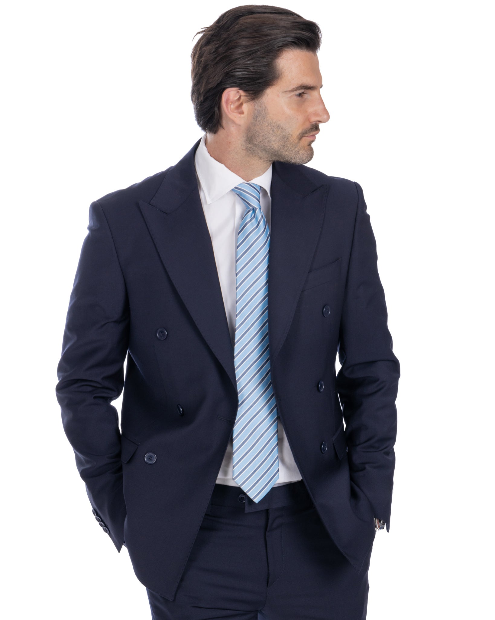 Brooklyn - veste en laine bleue à double boutonnage