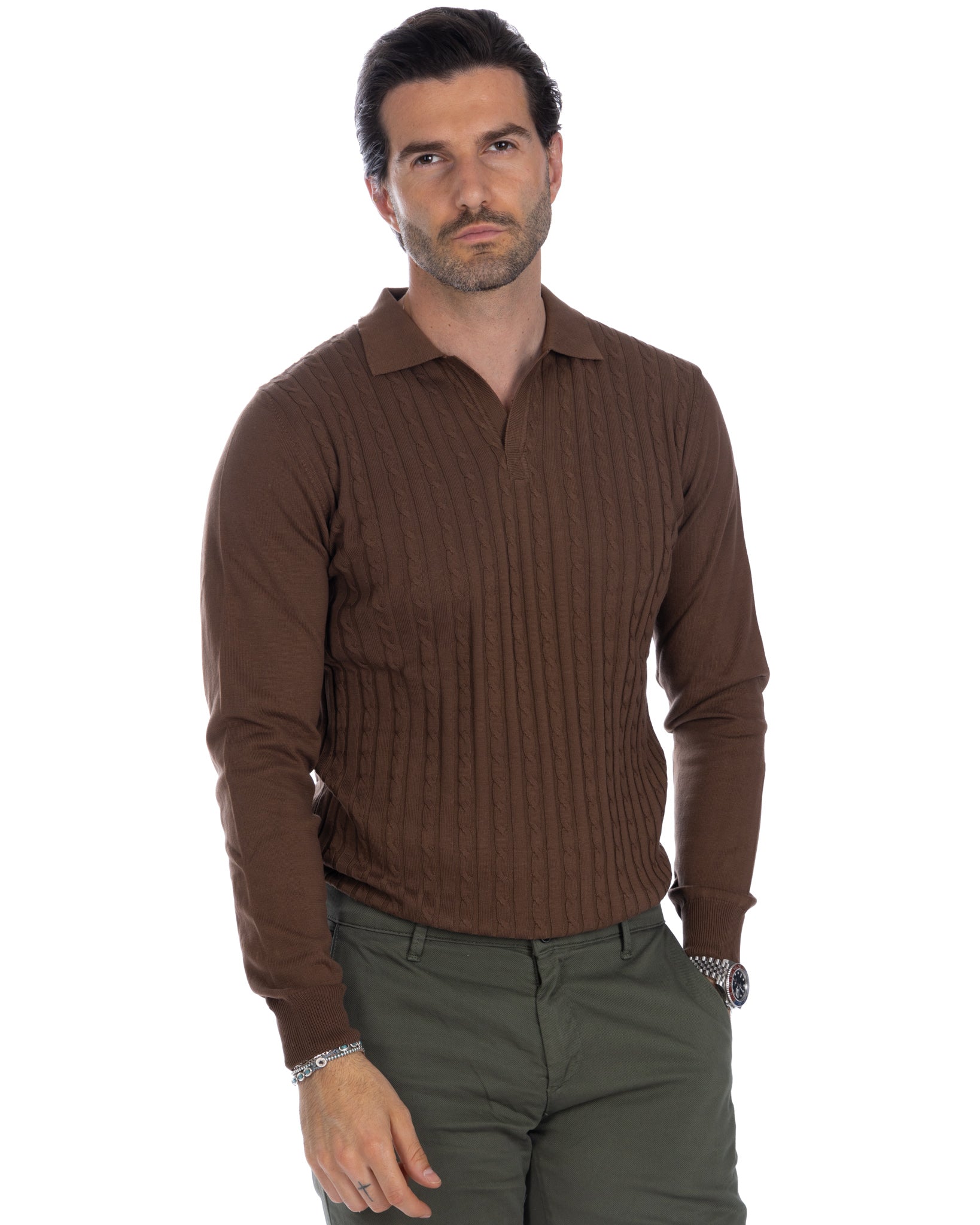 Matteo - pull tabac avec tresses