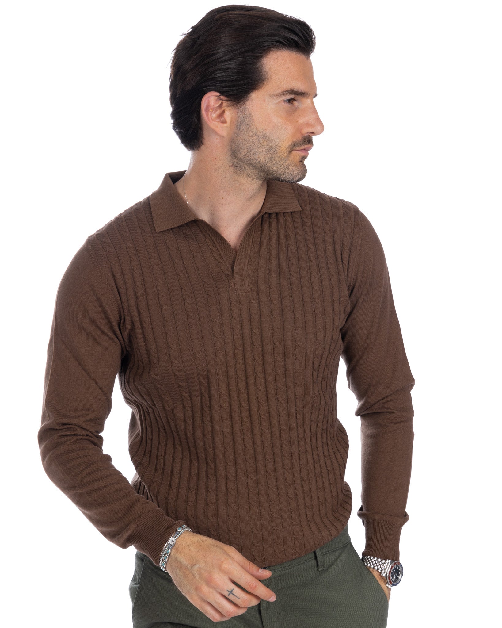 Matteo - pull tabac avec tresses