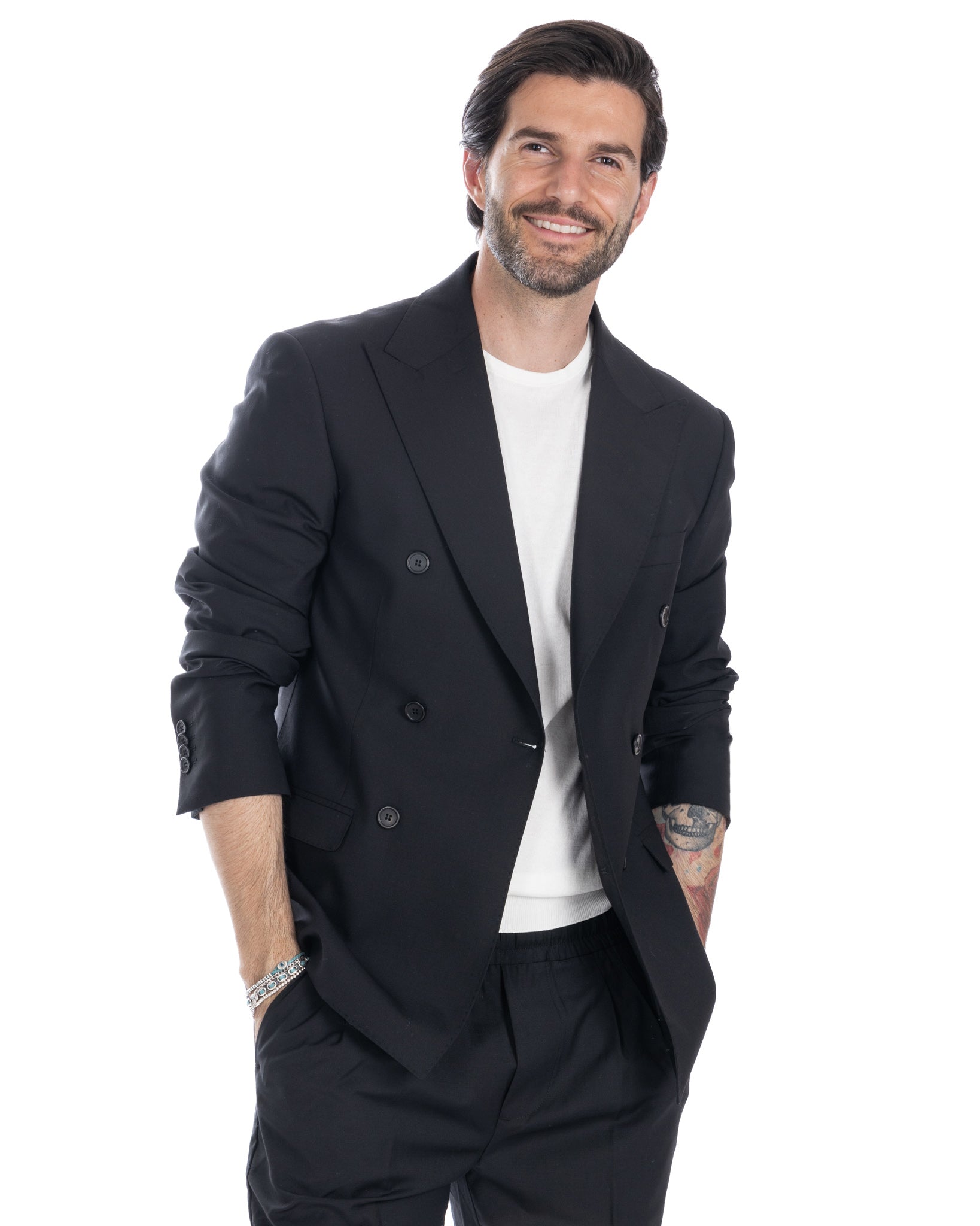 Brooklyn - giacca doppiopetto nera in lana