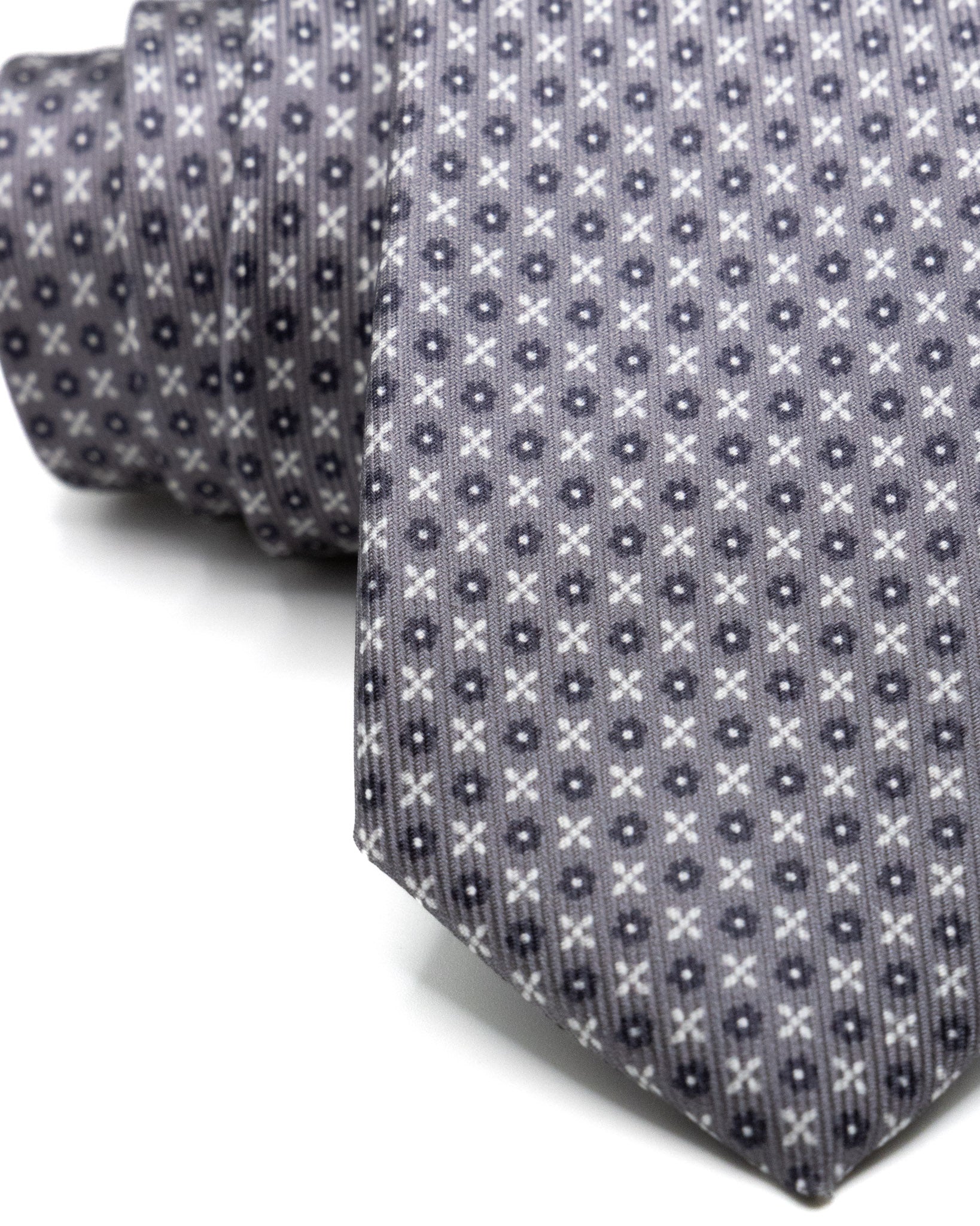 Cravatta - in seta twill antracite a fantasia bianca