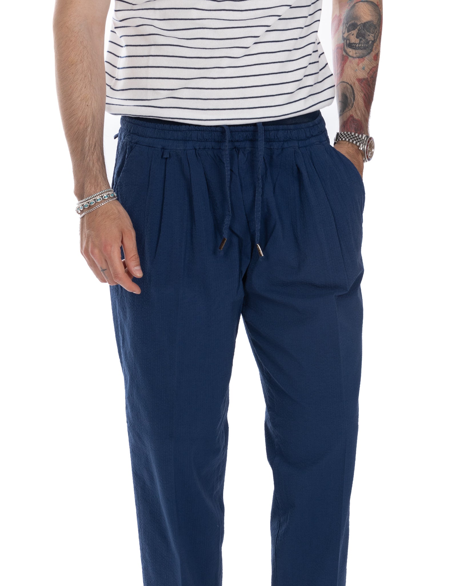 Liam - pantalaccio goffrato bluette