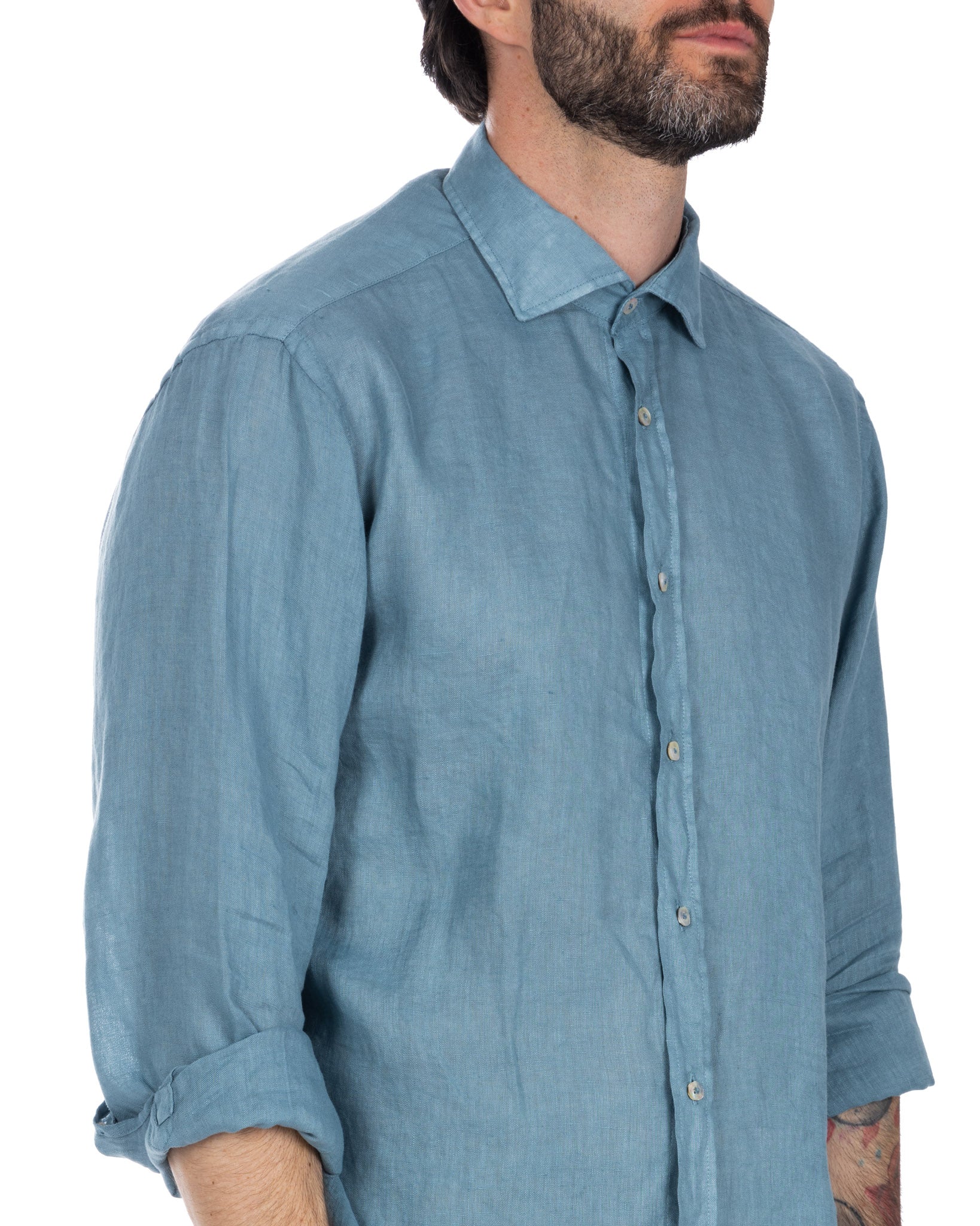 Montecarlo - chemise pur lin bleu sarcelle