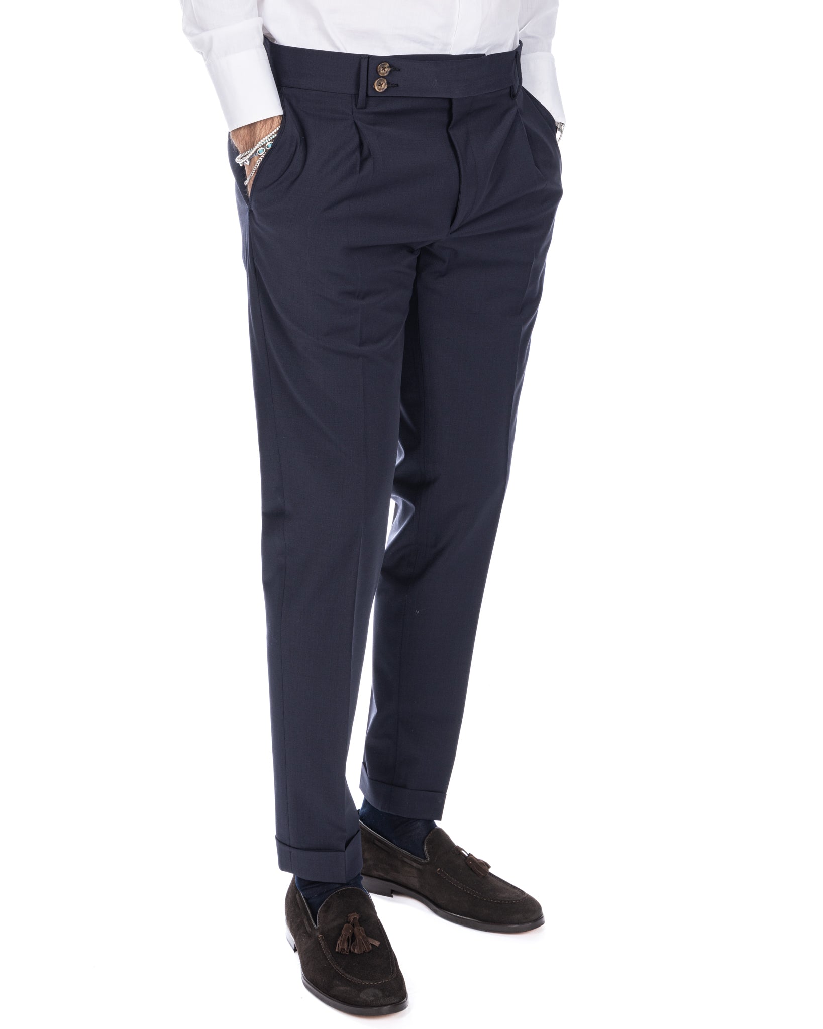 Queens - pantalon en laine bleu