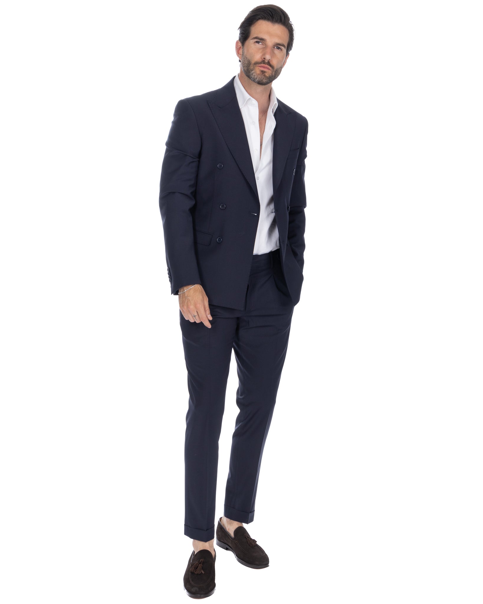 Brooklyn - veste en laine bleue à double boutonnage