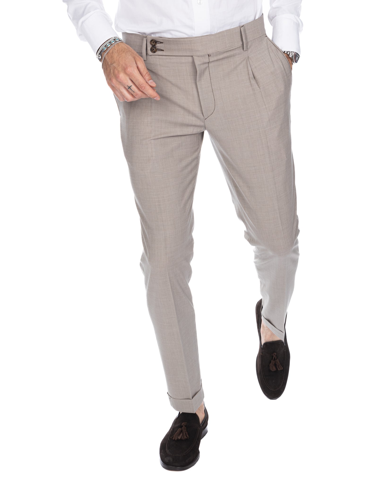 Queens - pantalon en laine beige