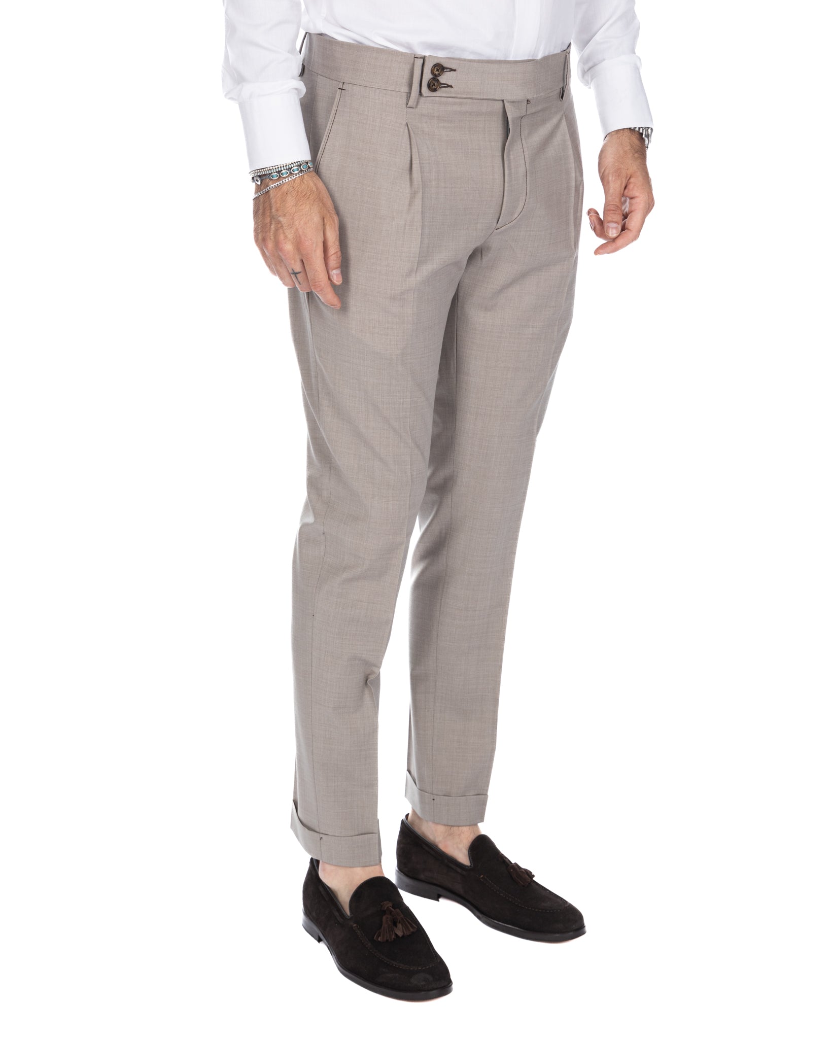 Queens - pantalon en laine beige
