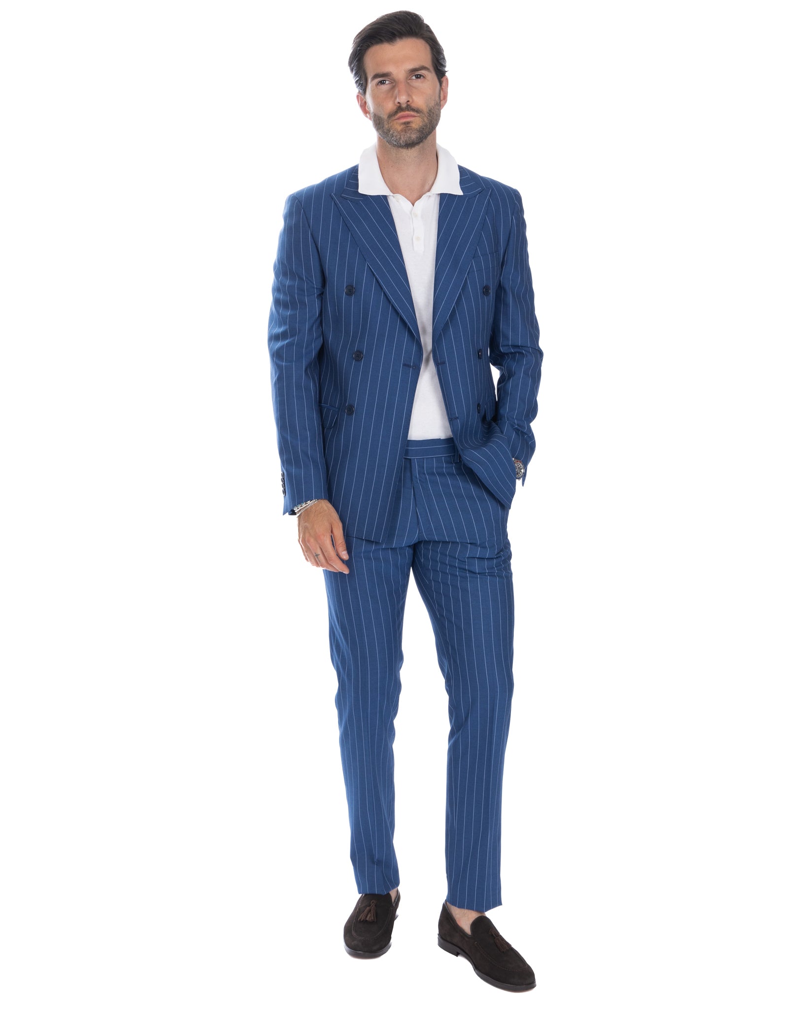 Vienna - cornflower blue striped double-breasted suit