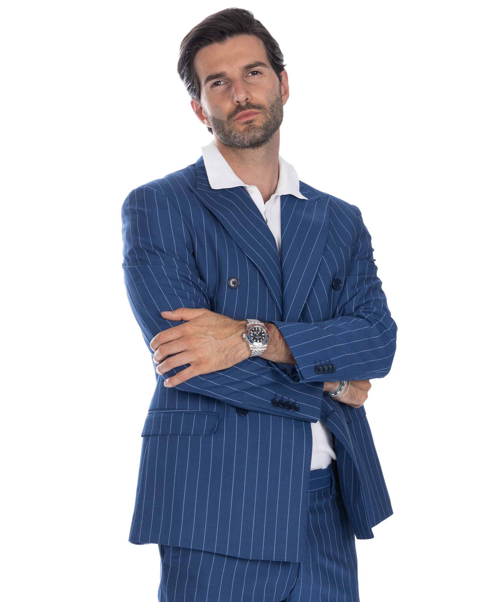 Vienna - cornflower blue striped double-breasted suit