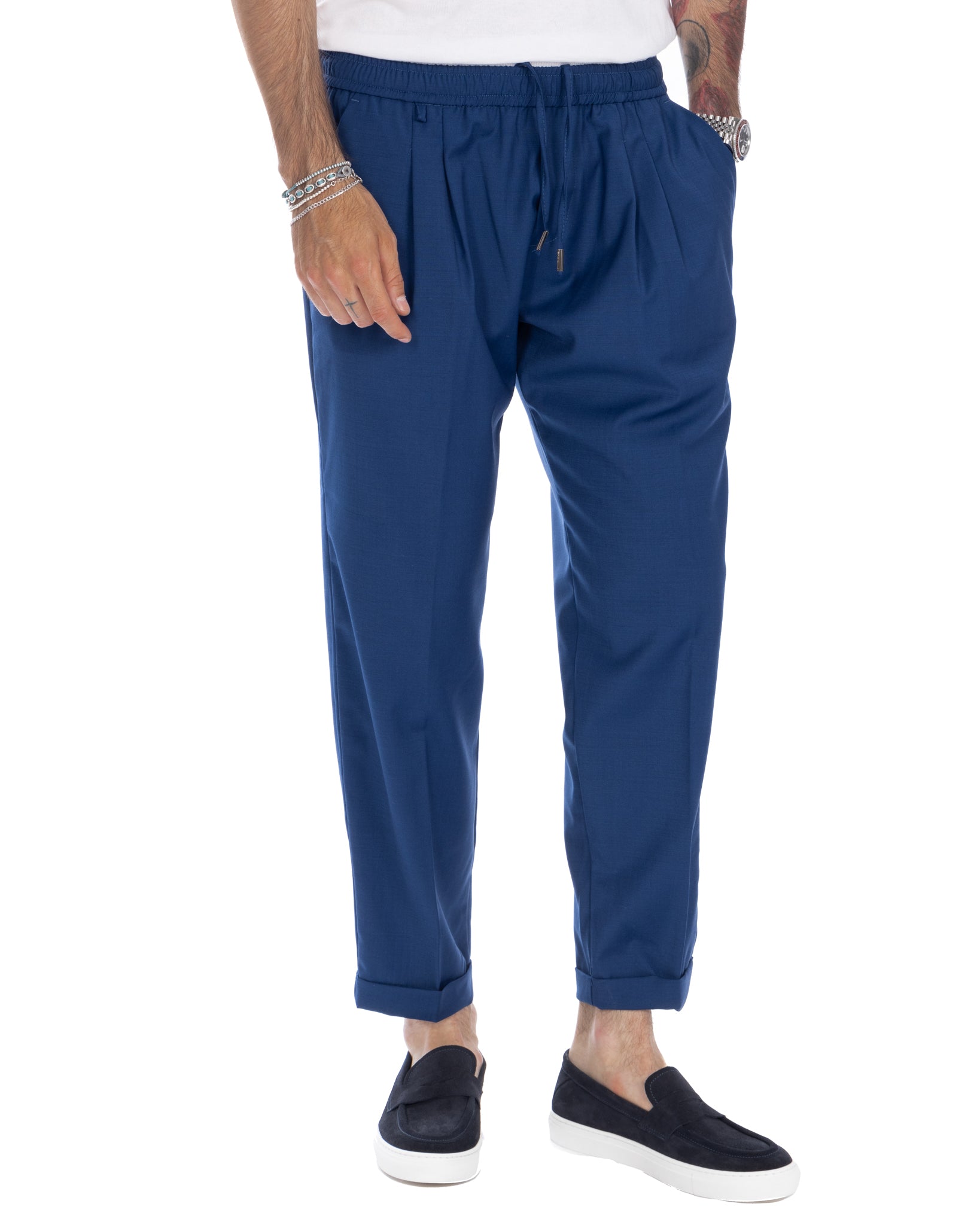 Larry - pantalon en laine mélangée bleu