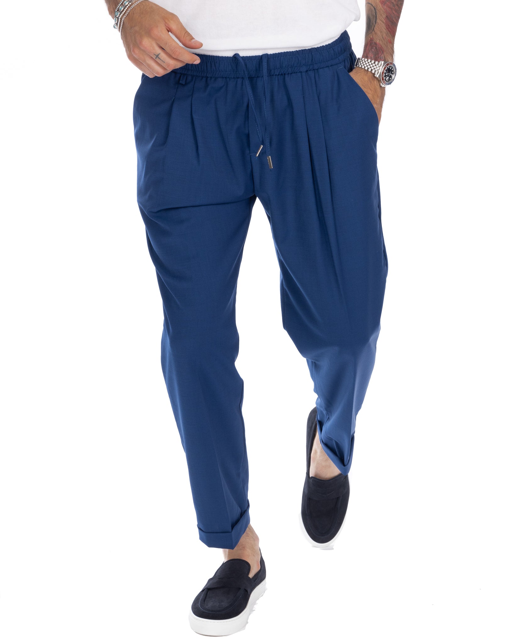Larry - pantalon en laine mélangée bleu