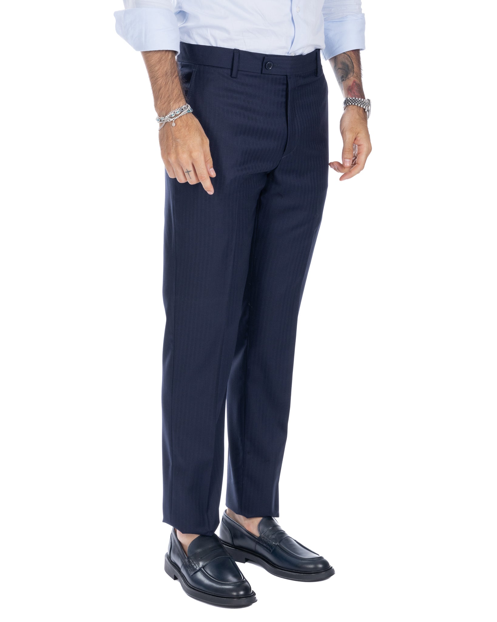 Blue Herringbone Single Breasted Suit - Vitale Barberis Canonico