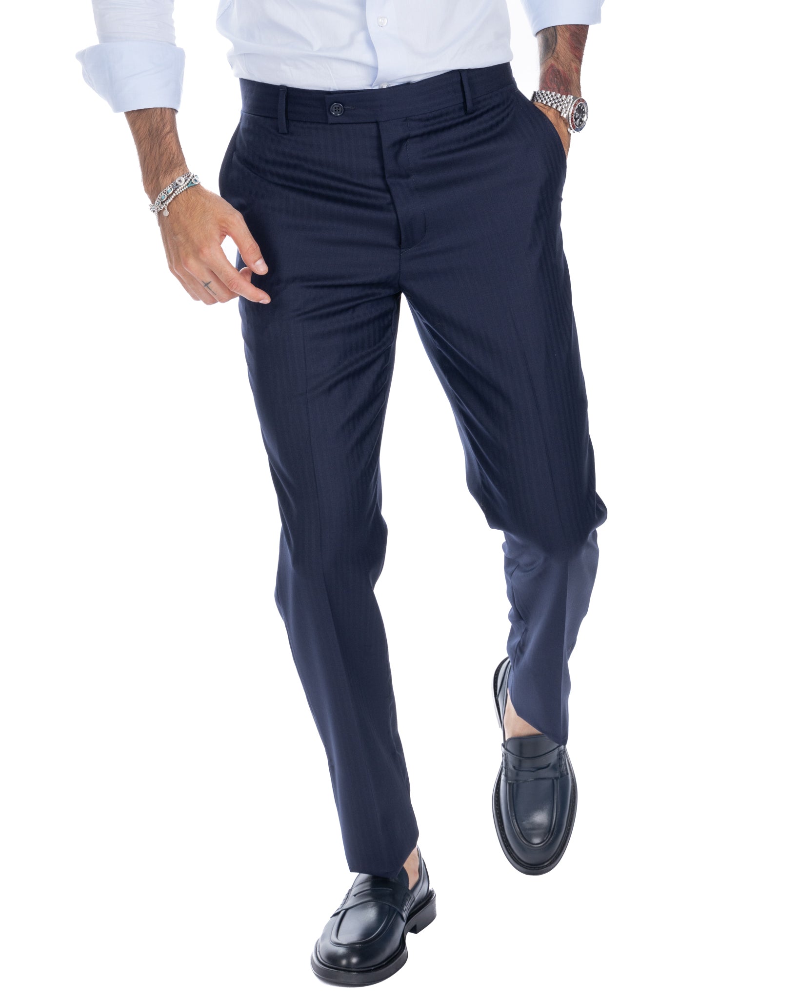 Blue Herringbone Single Breasted Suit - Vitale Barberis Canonico