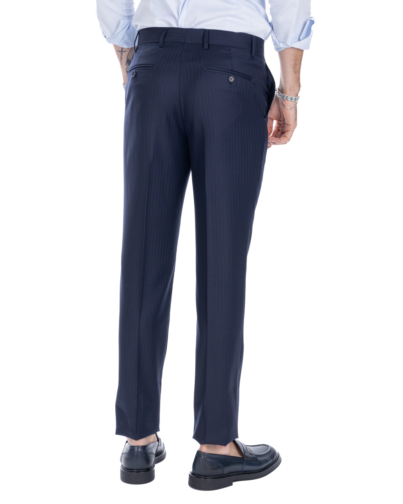 Blue Herringbone Single Breasted Suit - Vitale Barberis Canonico