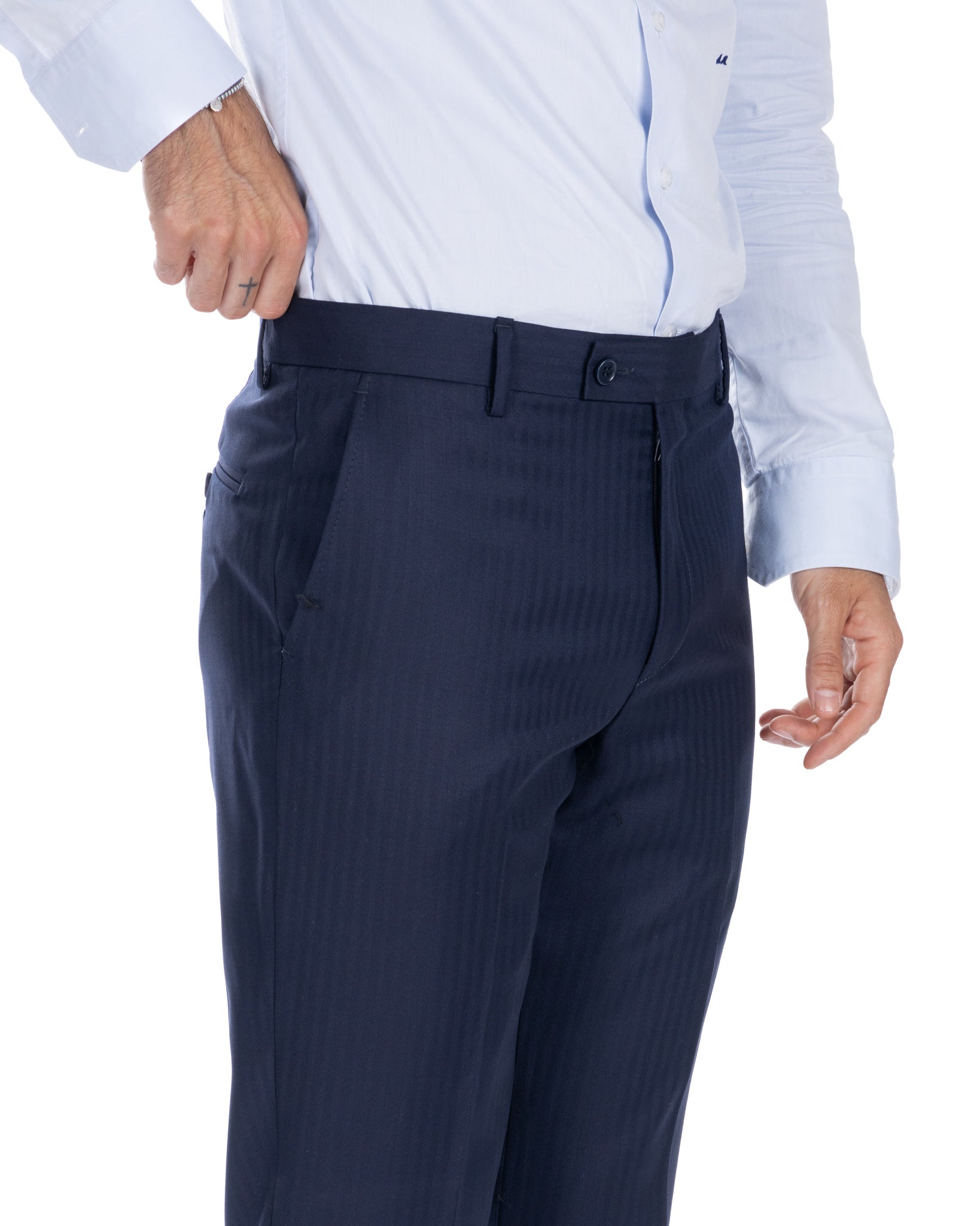 Blue Herringbone Single Breasted Suit - Vitale Barberis Canonico