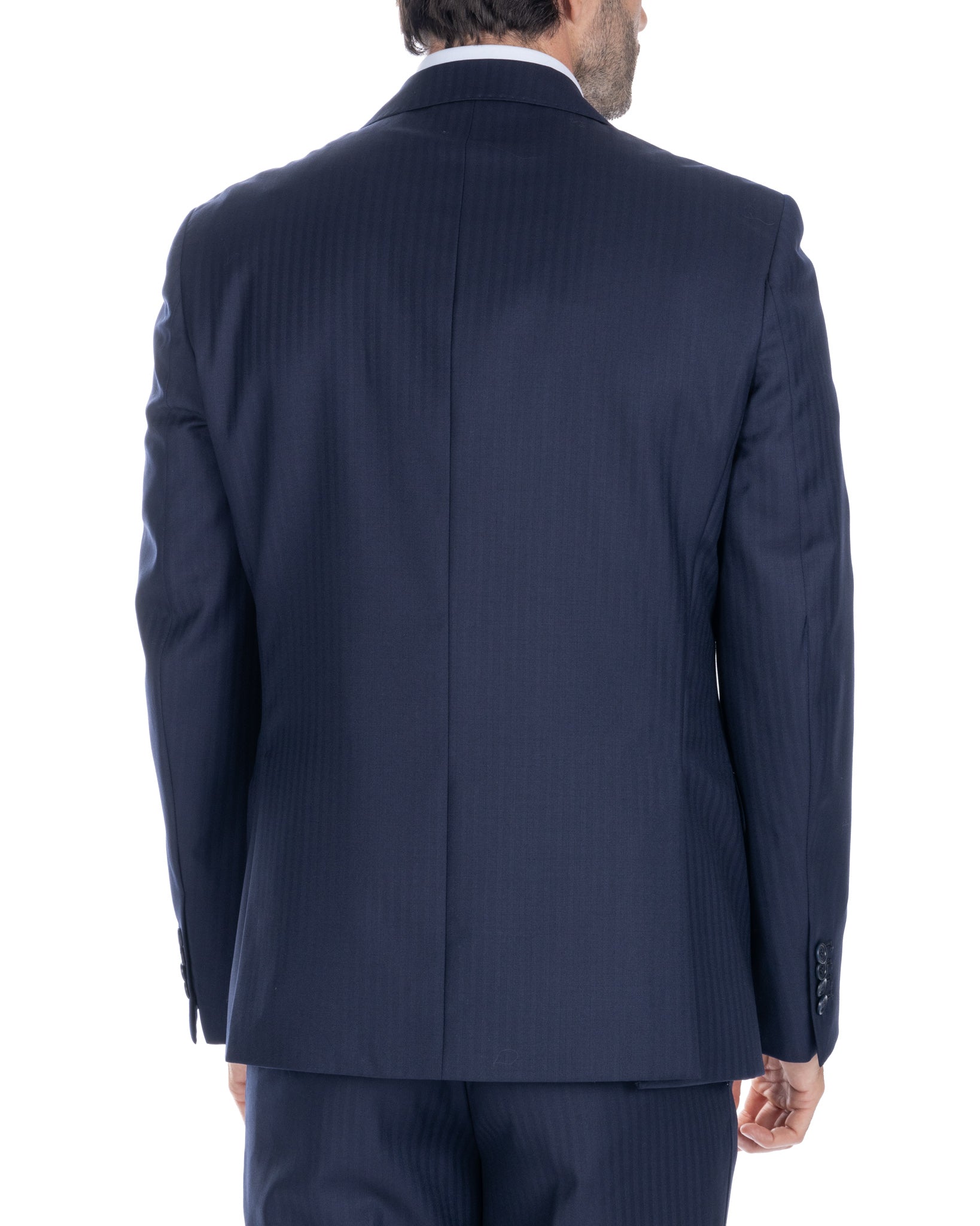 Blue Herringbone Single Breasted Suit - Vitale Barberis Canonico