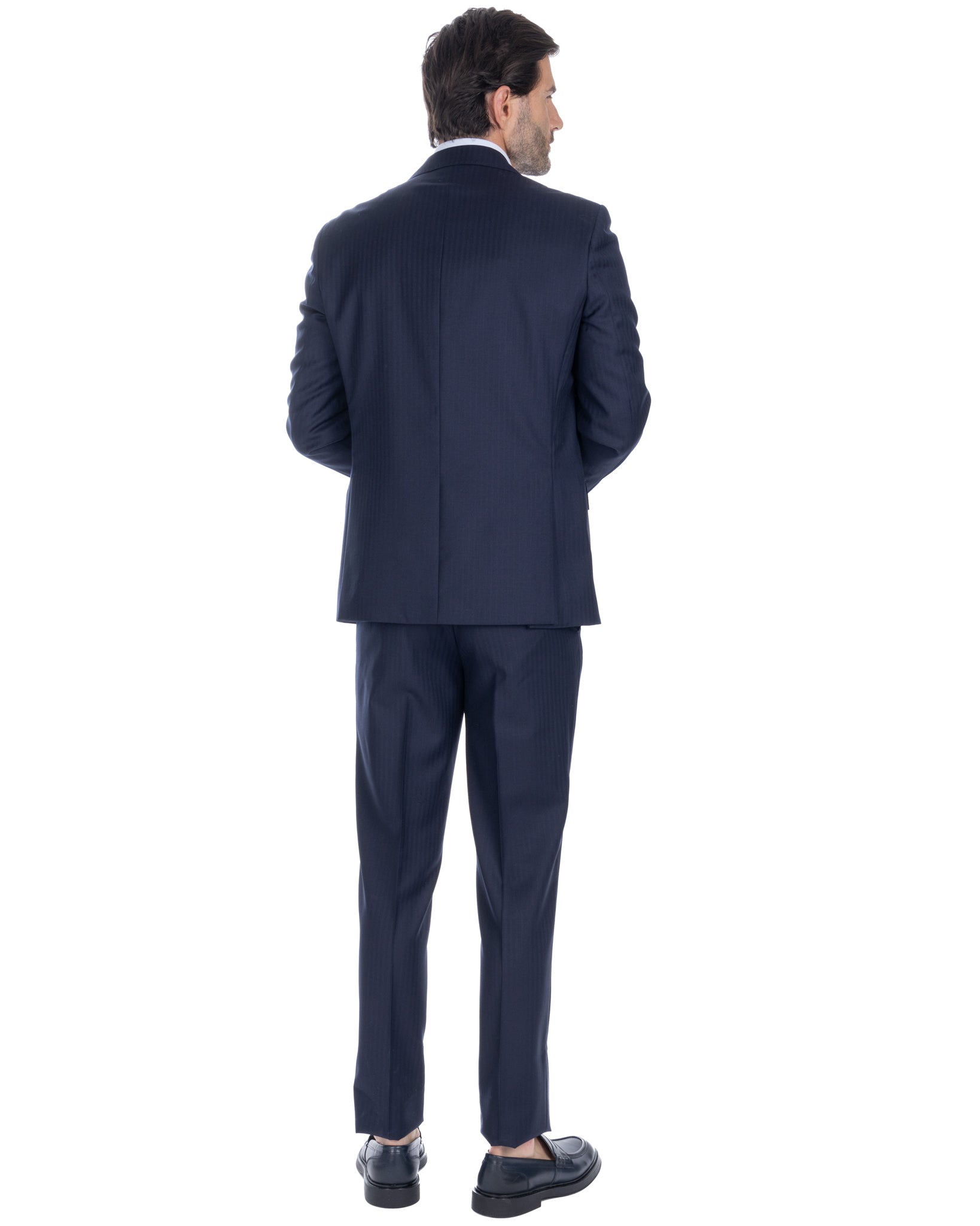 Blue Herringbone Single Breasted Suit - Vitale Barberis Canonico