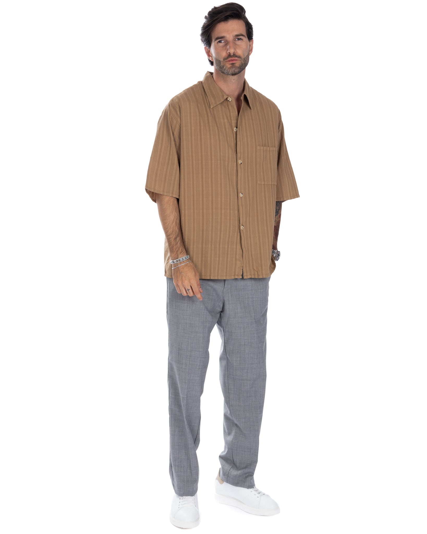 Martinique - chemise oversize en dentelle camel