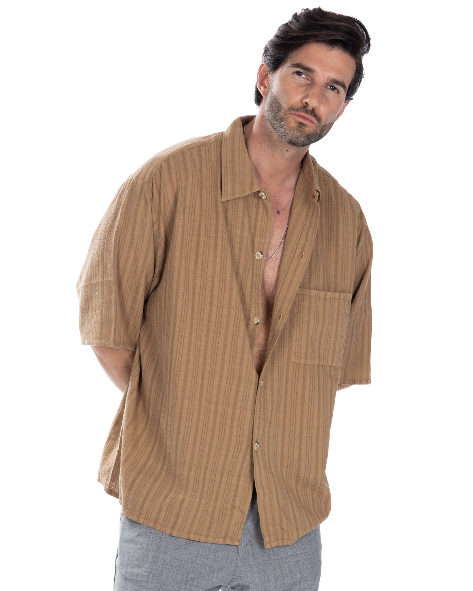 Martinique - chemise oversize en dentelle camel