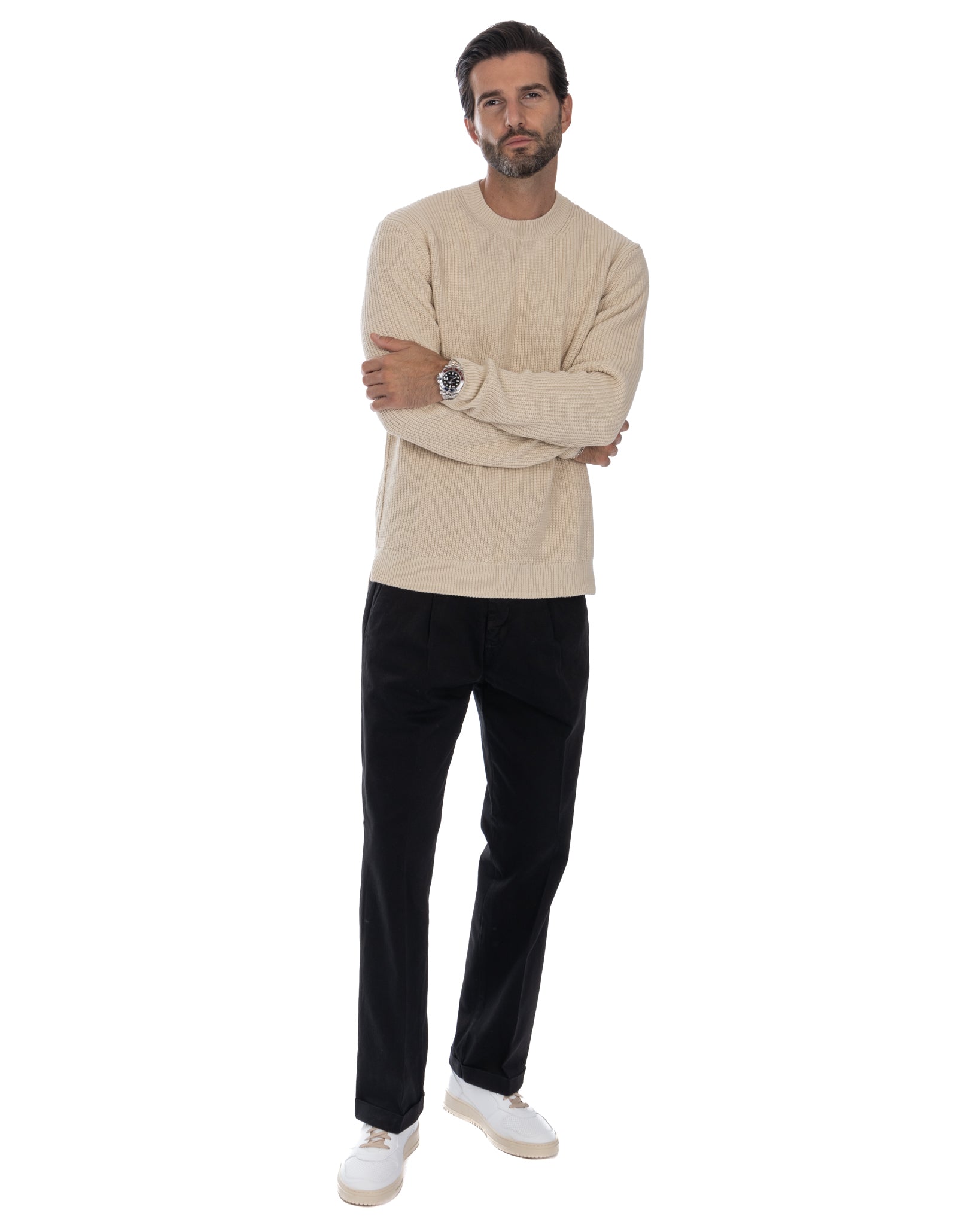 Sven beige ribbed crewneck