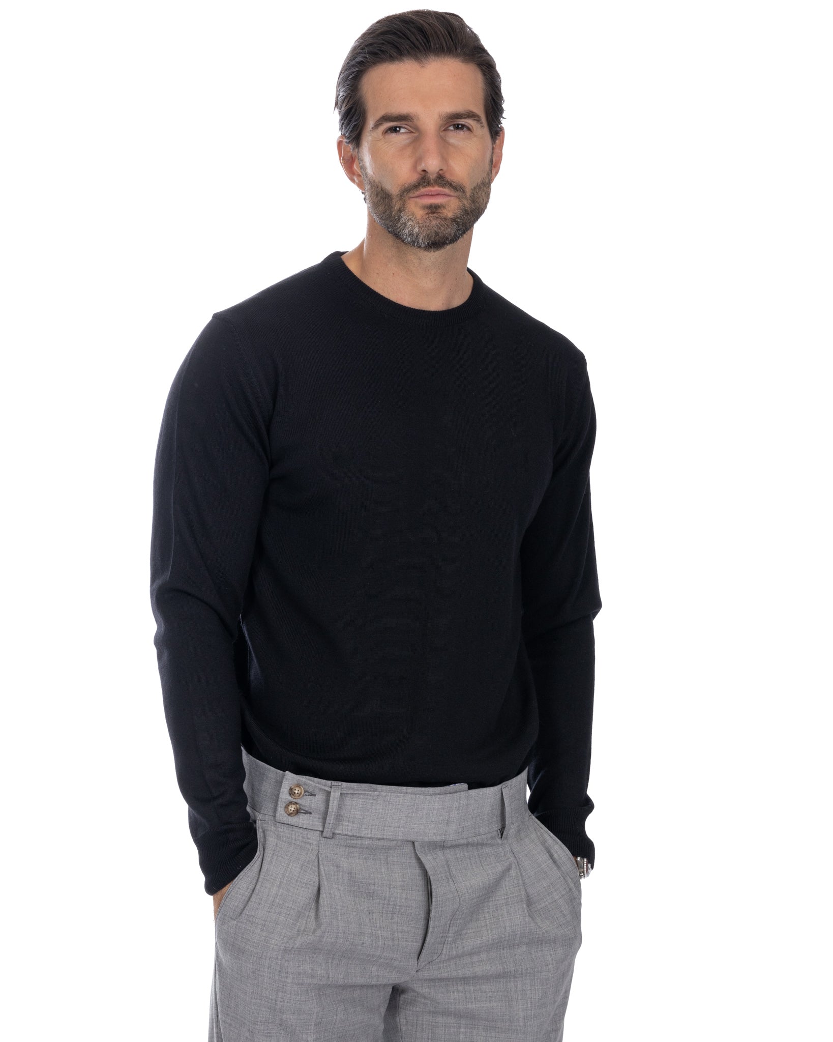 Furore crewneck in black Tollegno merino wool