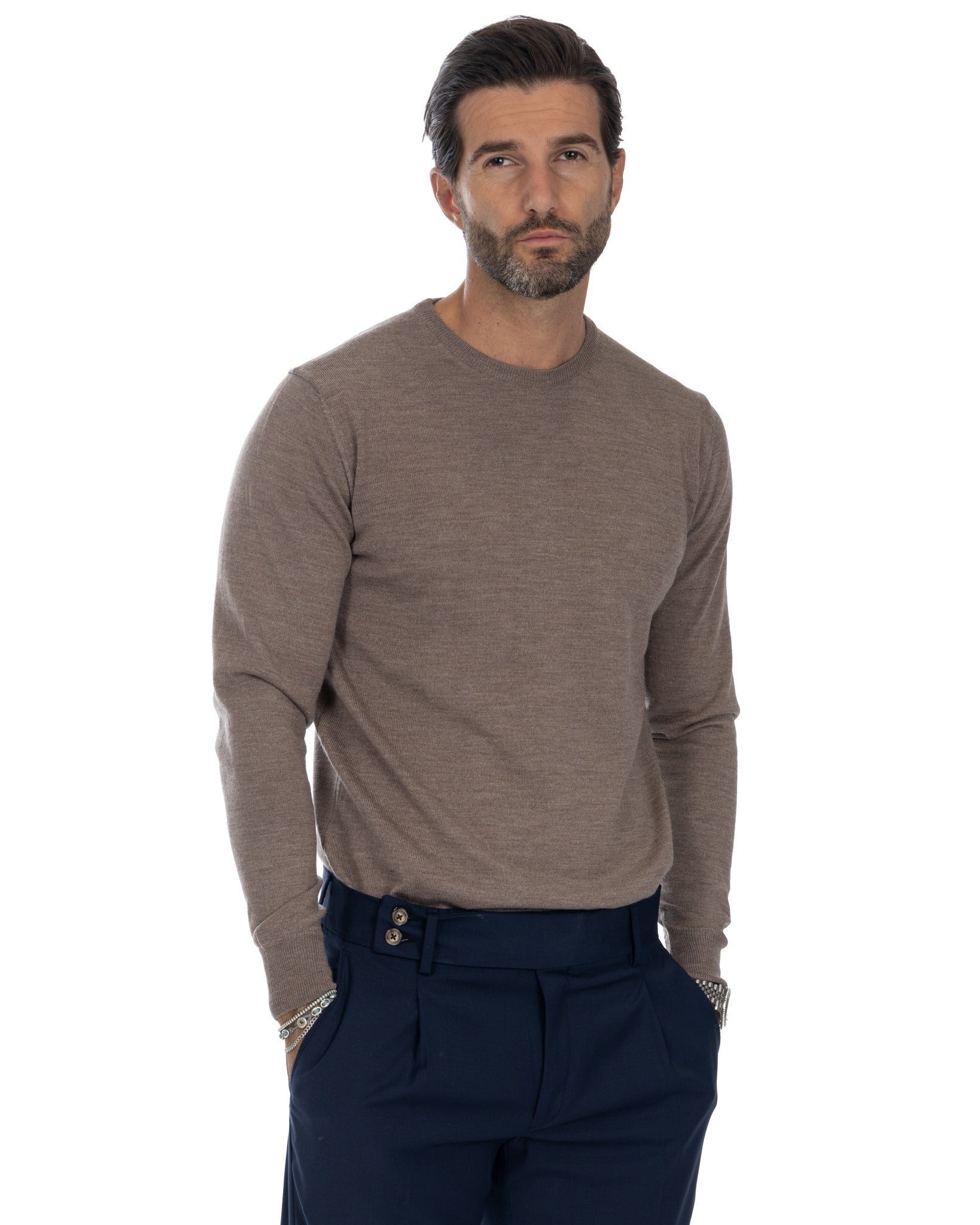 Furore - Pull ras du cou en laine mérinos Tollegno beige